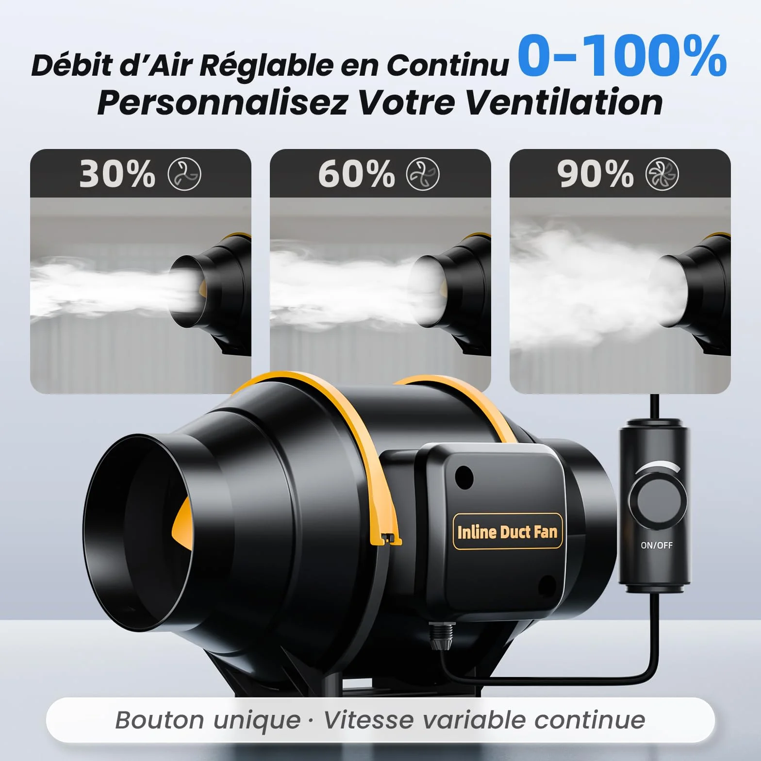 Ventilateur d'Extraction 100mm 367m³/h Silencieux avec Contrôleur de Vitesse