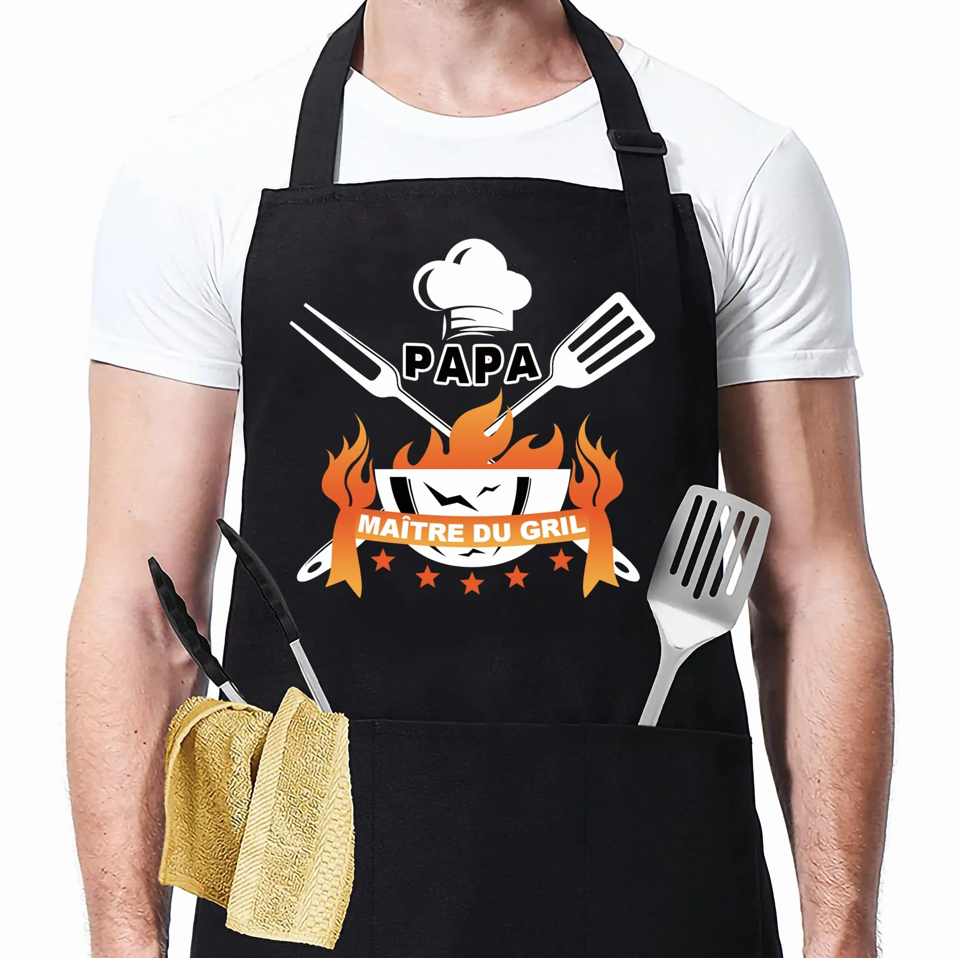 Tablier Barbecue Homme Cadeau Fete Des Peres Tablier Cuisine Homme Humour Cadeau Anniversaire tablier Papa Barbecue Chef Humoristique Accessoire Avec 3 Poches Pour BBQ Fête Noël
