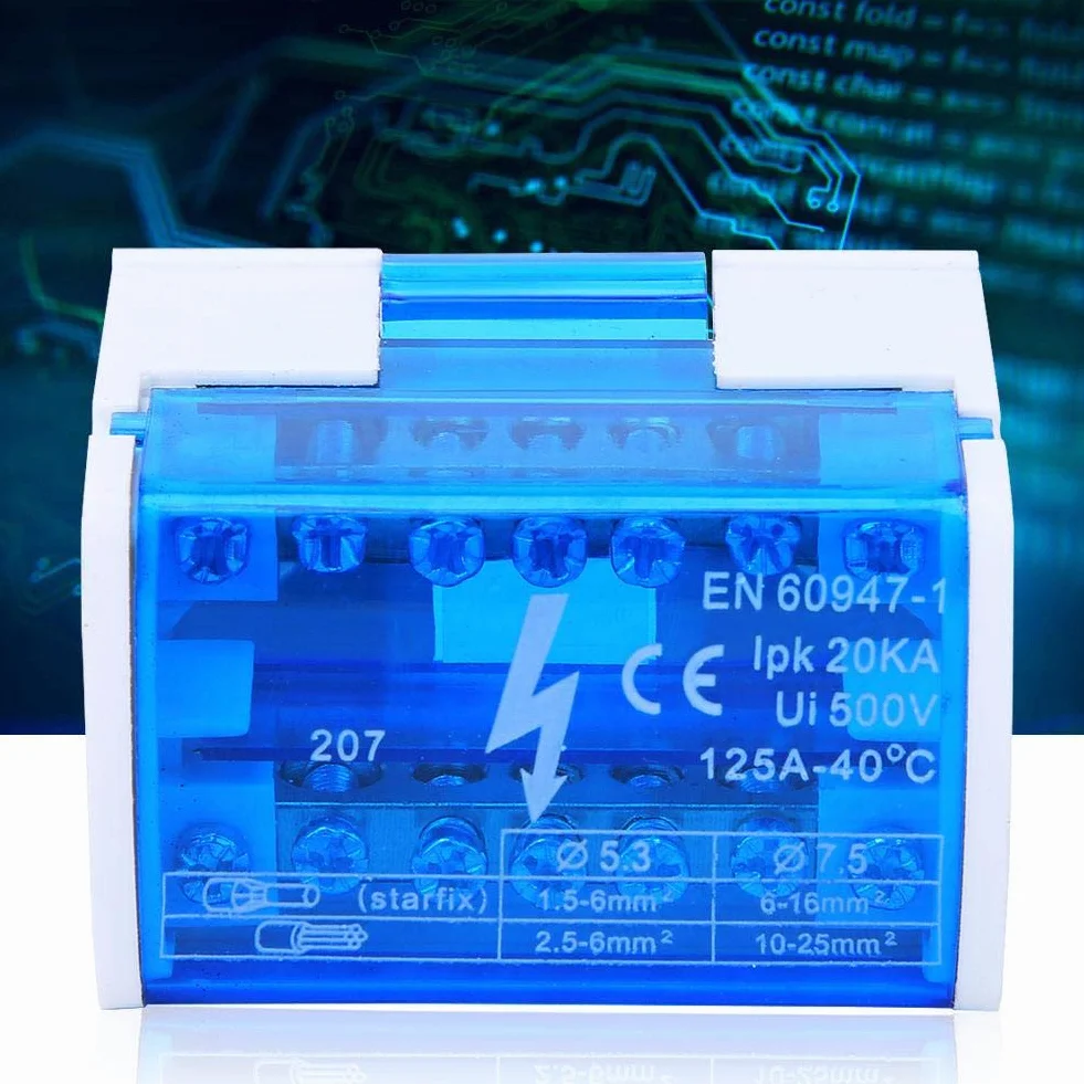 Boîte de jonction Rail Din monophasé 2 niveaux cache-poussière transparent 207