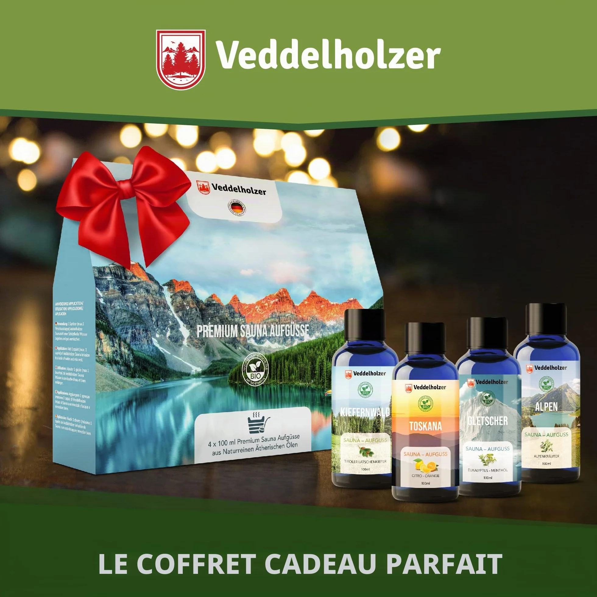 Veddelholzer Ensemble de sauna bio huiles essentielles pures 4 x 100 ml set