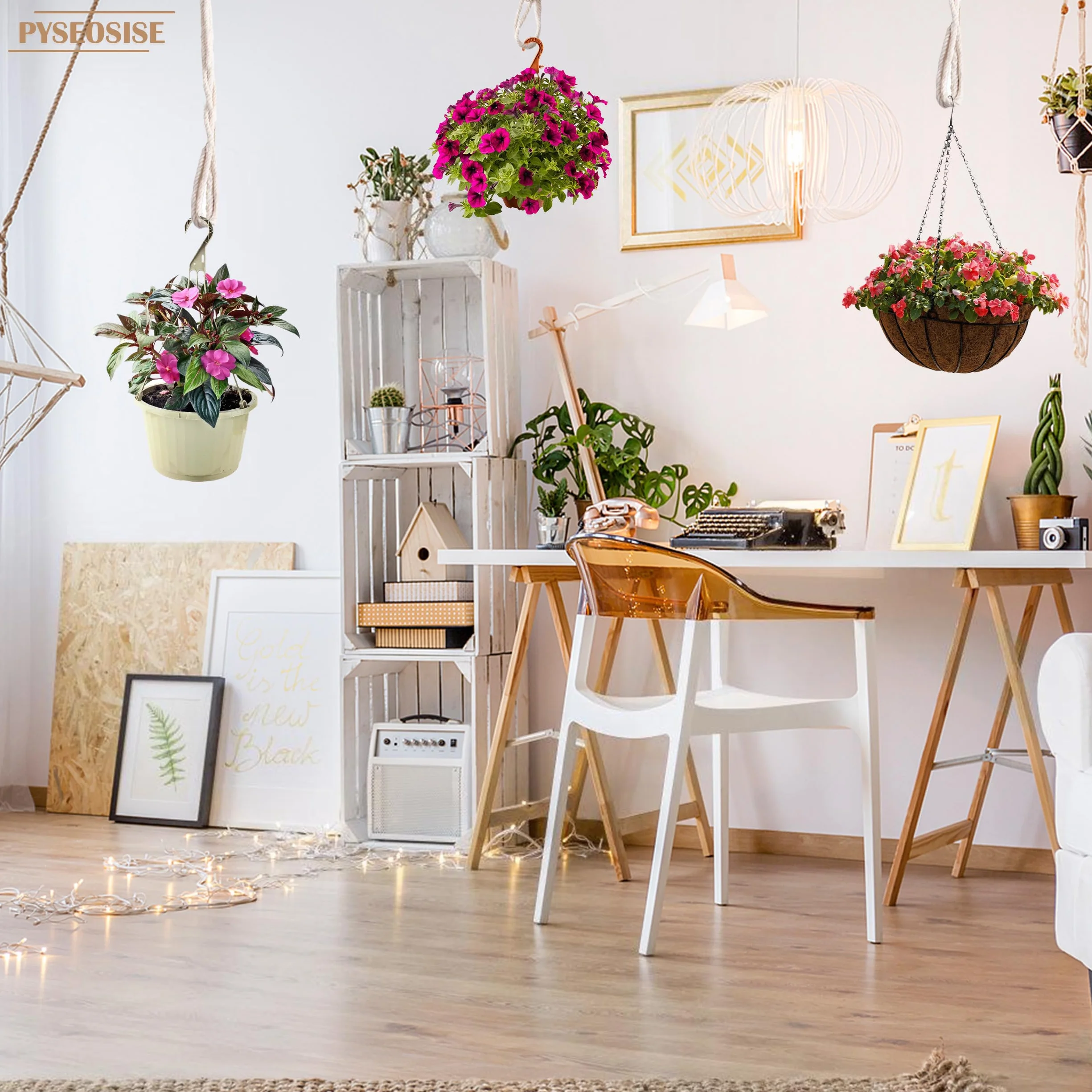 Rallonges de Suspension Plante, 6 Pièces Support de Plantes Macramé, Suspension Pot de Fleurs en Corde de Coton Beige Style Bohème avec Crochets pour Extérieur Jardin et Balcon