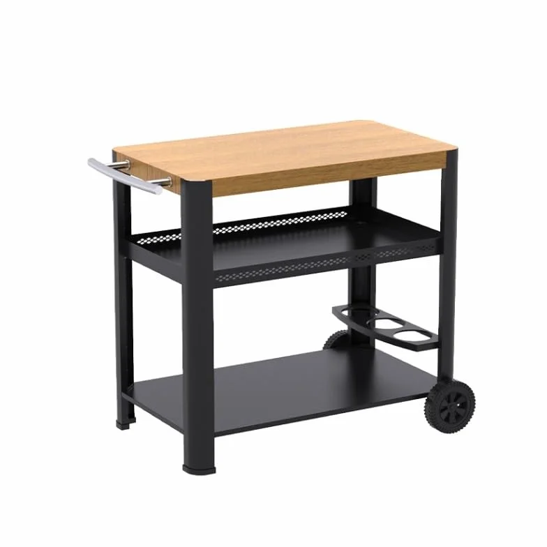 Desserte pour plancha BRASERO Bois 2 Niveaux 85x50 cm Noir Chariot Jardin extérieur