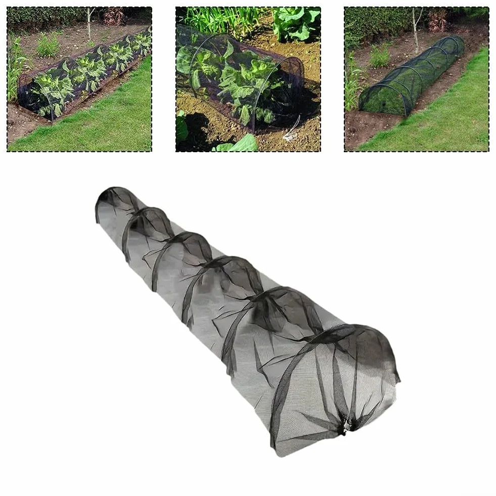 HpLive Tunnel de jardin en maille noire - 300 x 45 x 45 cm - Résistant au gel - Protection contre les intempéries