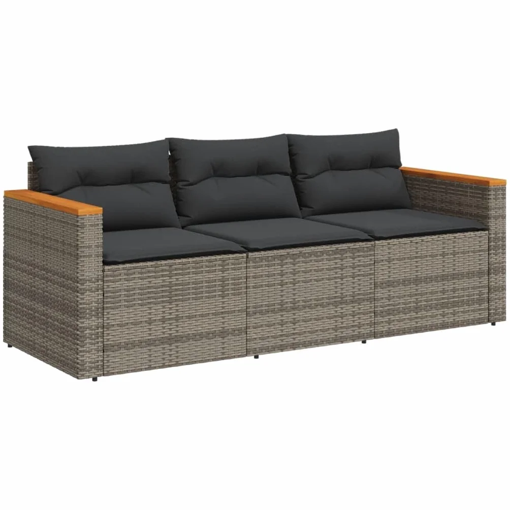 vidaXL Canapé de Jardin avec Coussins 3 Places, Siège de Patio, Meuble de Terrasse Balco Arrière-Cour Extérieur, Gris Résine Tressée