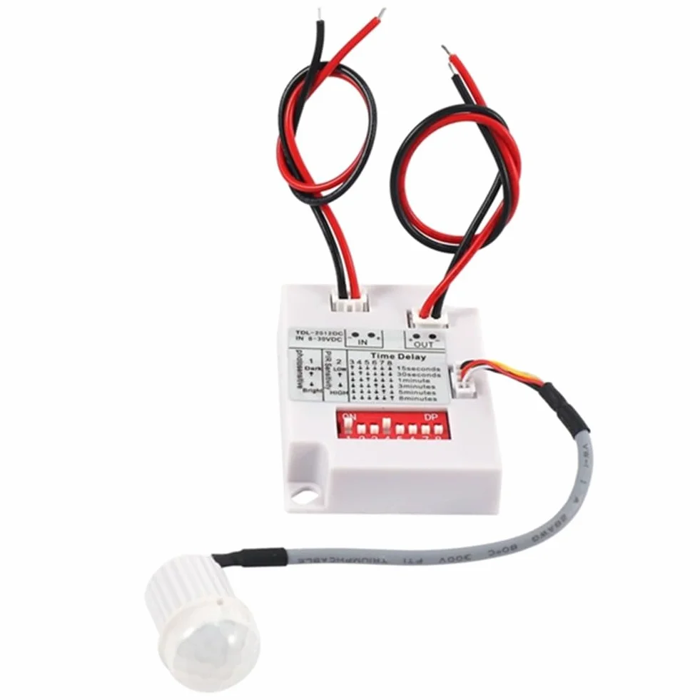 Interrupteur de Capteur de Mouvement PIR 12 V 24 V, Relais de Temporisation Infrarouge pour Éclairage LED
