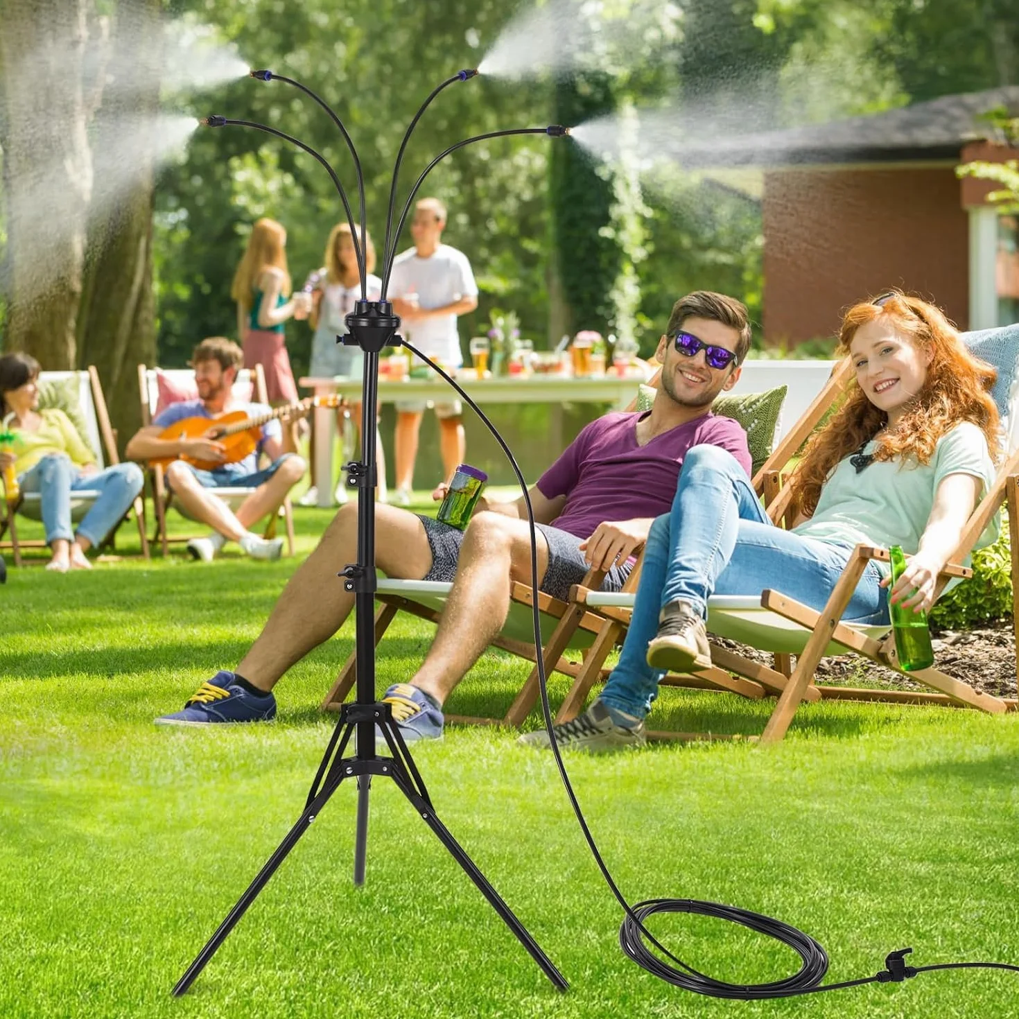 Brumisateur Extérieur Trépied Stable Hauteur Réglable 103-160cm Tuyau 8m Système Rafraîchissement Terrasse Jardin