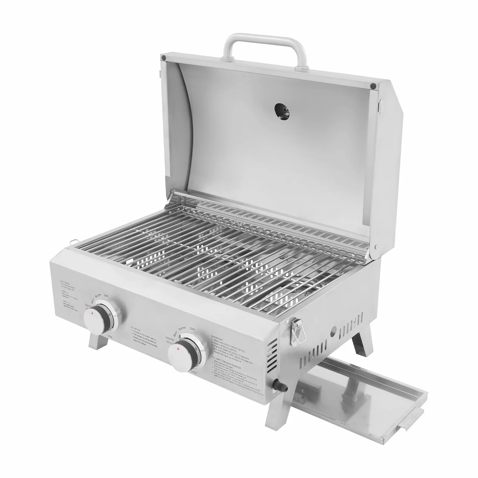 Barbecue à gaz portable en acier inoxydable avec 2 brûleurs, barbecue pliable pour arrière-cour, jardin, terrasse et pique-nique, 22 x 18 x 15 pouces