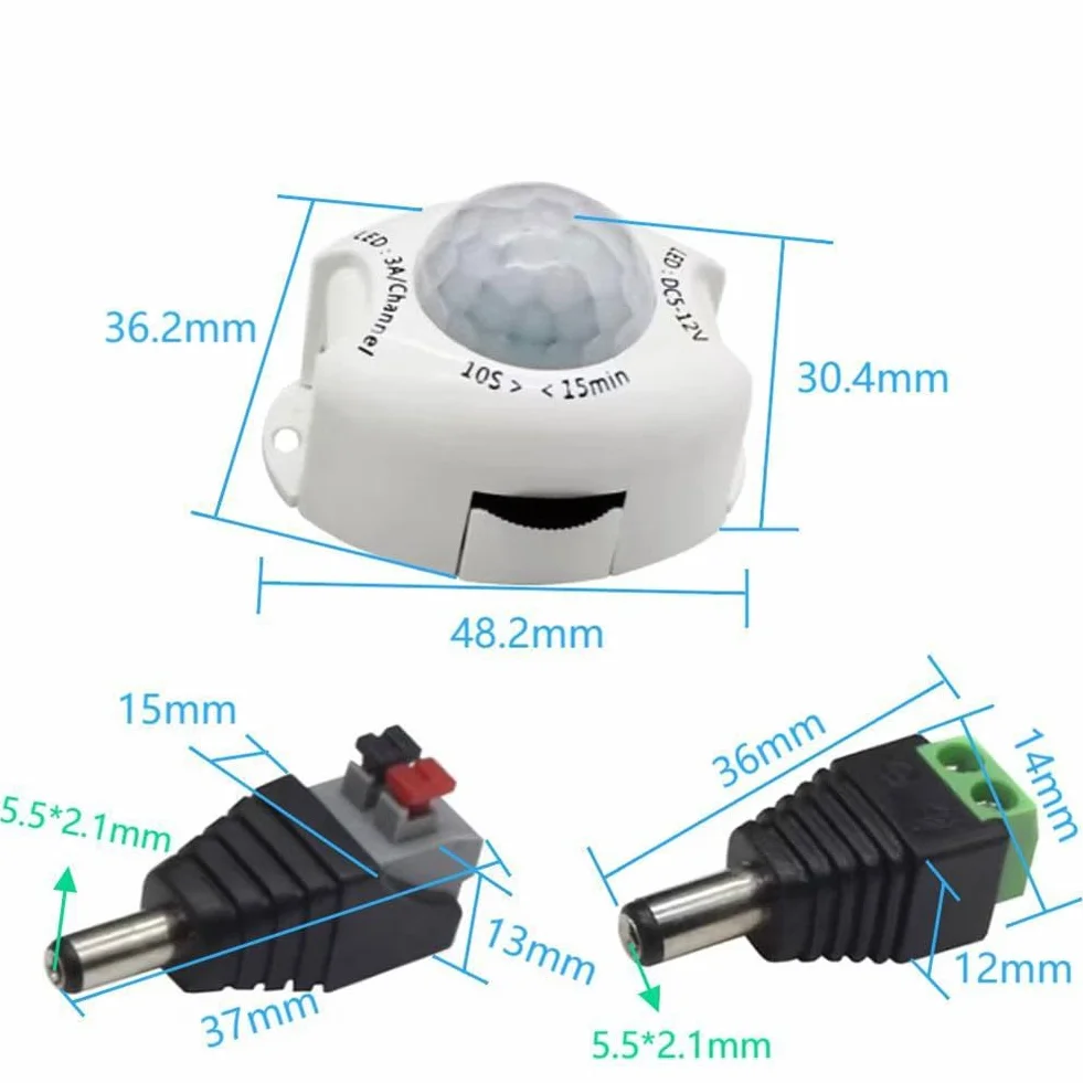 Interrupteur de Lumière à Capteur de Mouvement 12V, PIR, Minuterie 5V DC