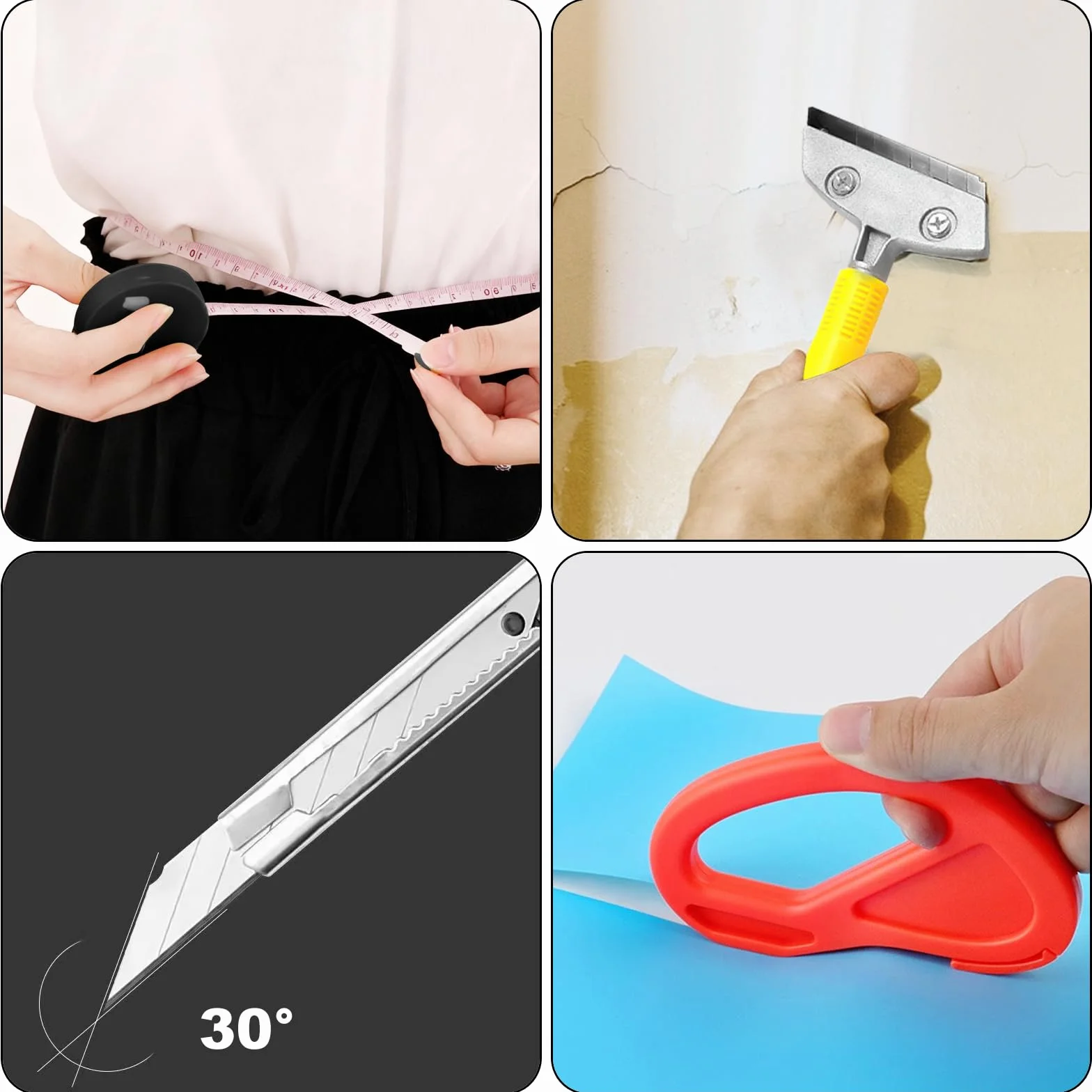 Kit d'Outils de Papier Peint, Lot de 17 Pièces avec Raclette, Brosse, Rouleau de Couture et Outil de Coupe