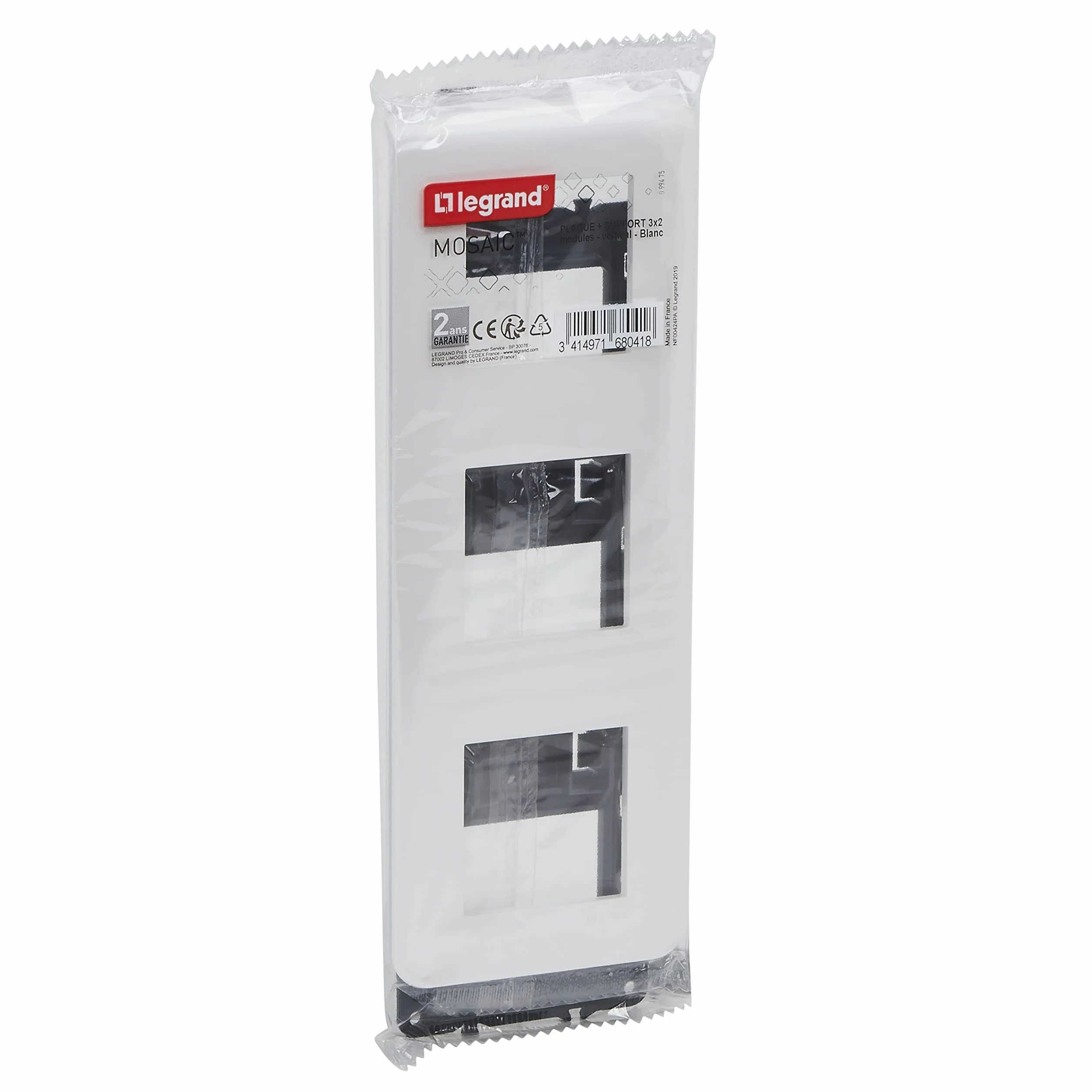 Legrand Plaque Mosaic 3x2 Modules Montage Vertical Blanc