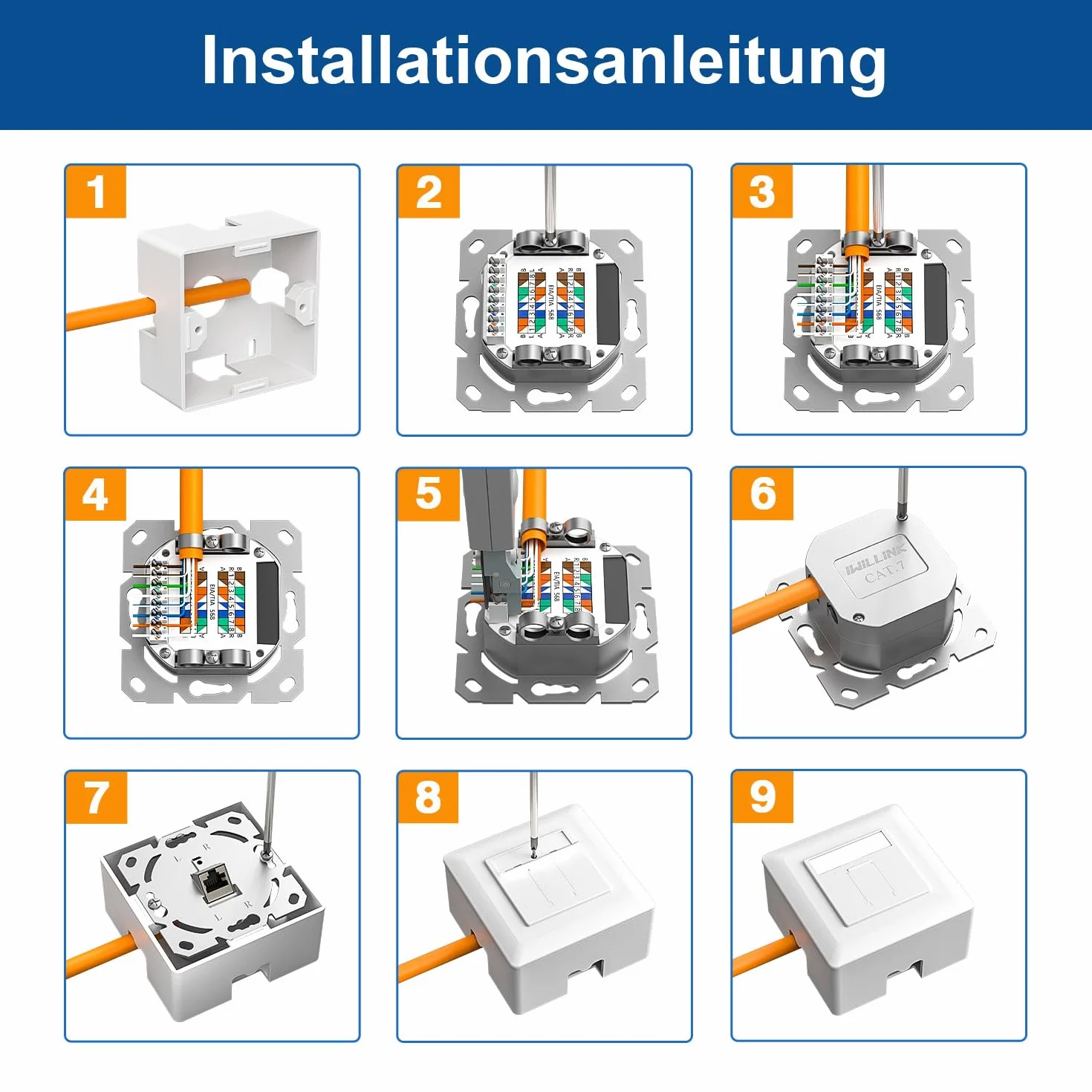 iwillink Prise réseau Cat7 LAN 10 Gigabit blindée POE+ Compatible CAT7 CAT6 CAT6A Blanc