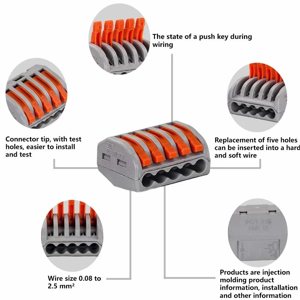 Connecteurs de Fil de Câble Électriques Compacts Kit, Bornes de Connexion Automatique Rapide, 46 Pièces, Cuivre