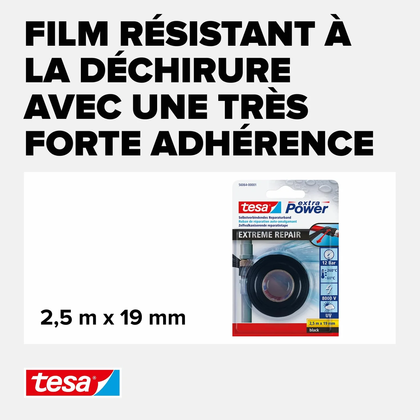 tesa extra Power Extreme Repair Ruban de Réparation Auto Amalgamant pour Tuyaux et Câbles – Silicone Résistant Noir