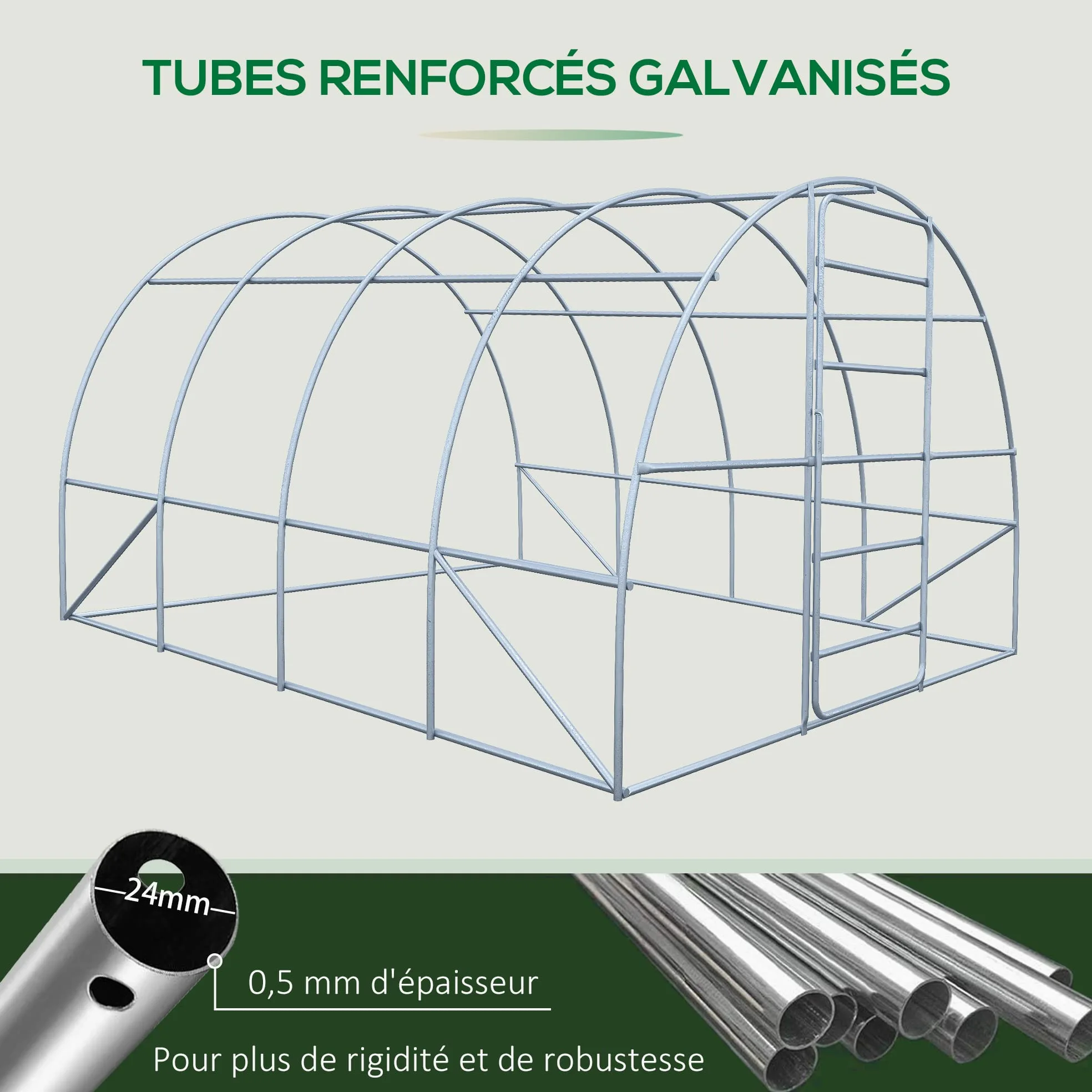 Outsunny Serre de Jardin Tunnel 12 m² 4L x 3l x 2H m Acier galvanisé renforcé + PE Haute densité fenêtres Porte Vert