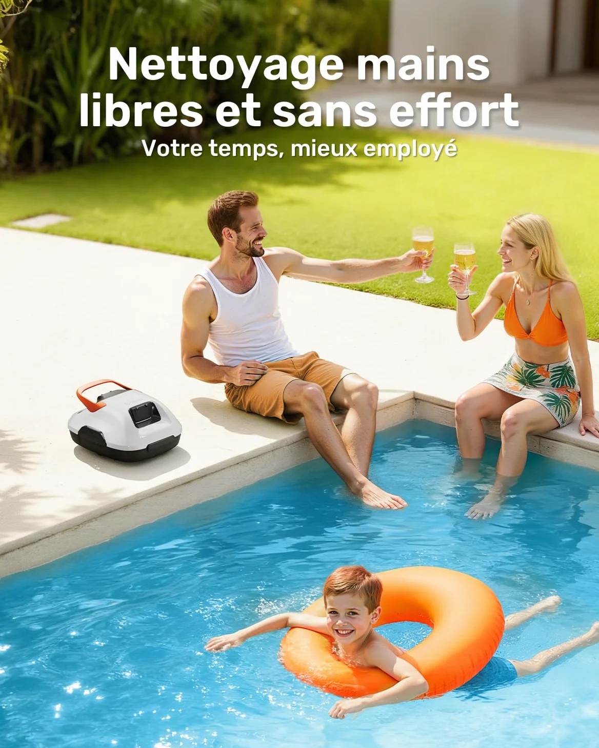 Gosvor Robot de Piscine Hors-Sol sans Fil – 90 Min d’Autonomie, Aspiration Puissante 6600 L/h, Nettoyage Automatique avec Stationnement Intelligent, pour Piscines Jusqu’à 80 m²