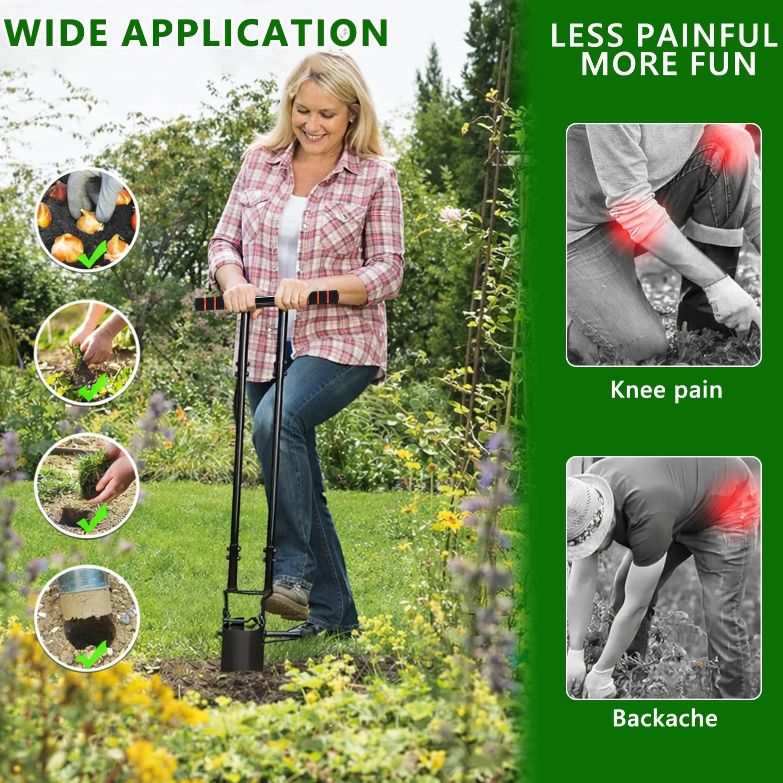 Planteur de Bulbes de 95 cm avec Gants, Profondeur de 11.9 cm, Aide à la Plantation avec Bord en Dents de Scie, Aérateur d'ampoule pour Tulipes, Jonquilles, Oignons, Pommes de Terre, Tomates
