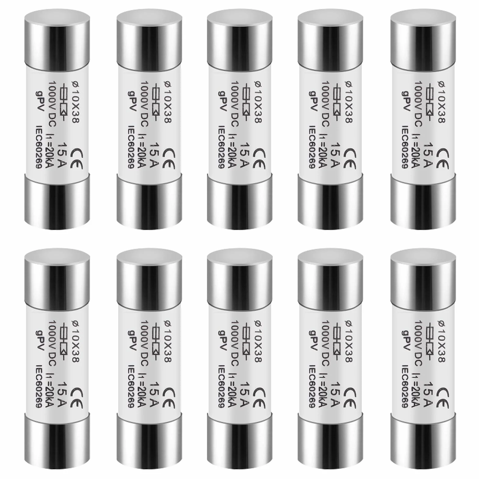DEWIN Fusibles Photovoltaïques 15A 10X38mm DC 1000V 10pcs