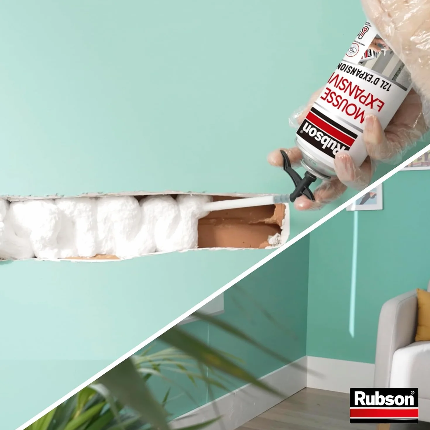 Rubson Mousse Expansive Multi-Usages 300 ml Blanche - Mousse Polyuréthane Isolation Calage Rebouchage 12 Litres Expansion