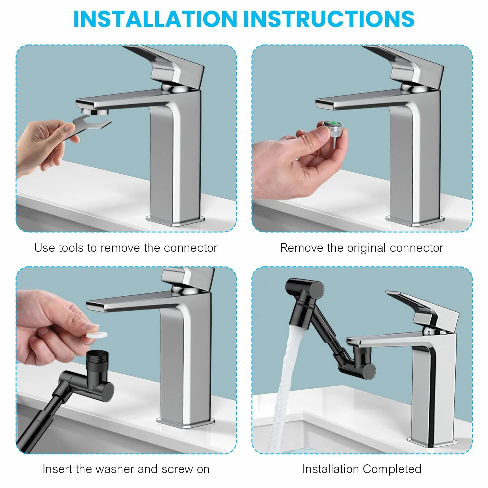 Extension de robinet pivotante 1440° universelle pour cuisine et salle de bain, noir