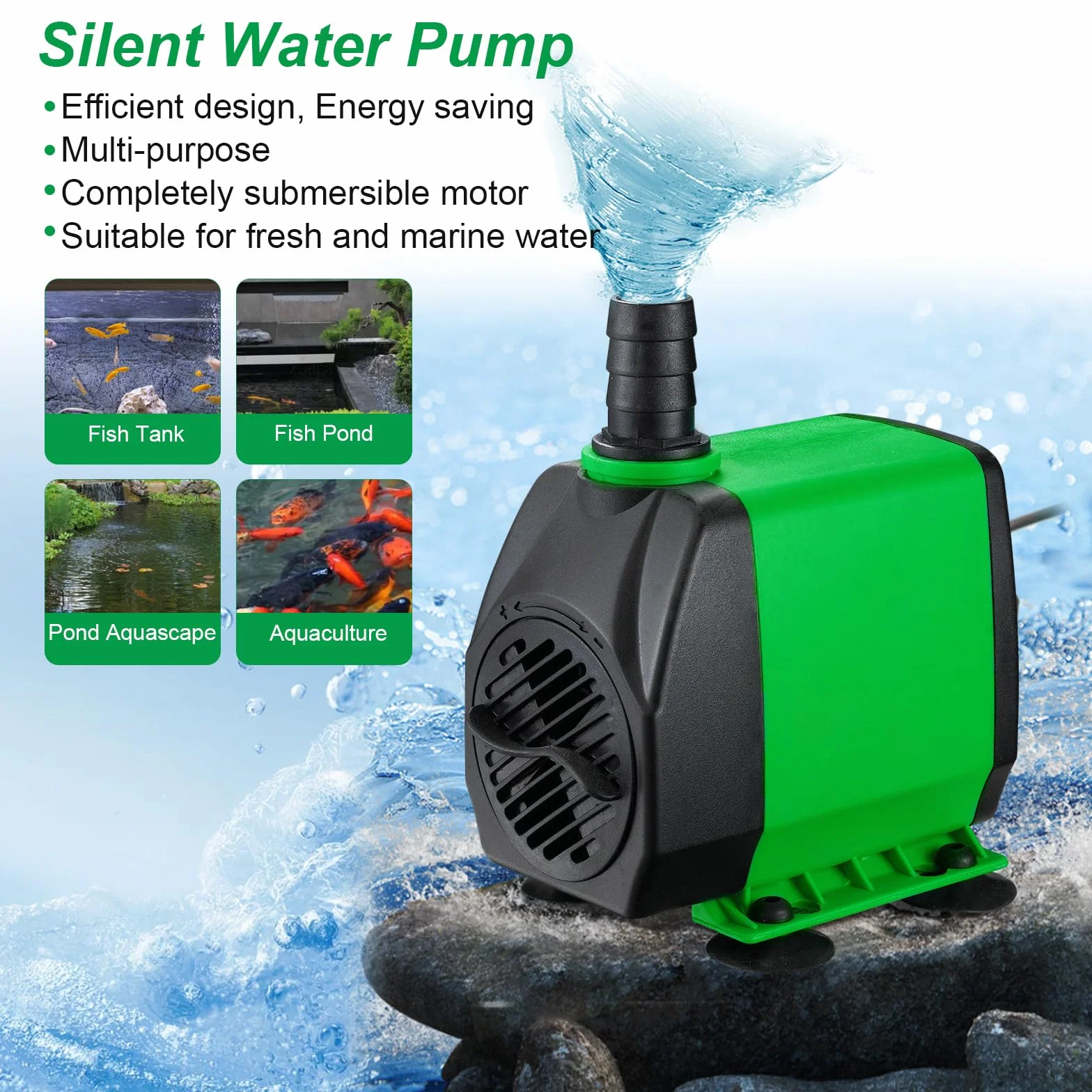 Pompe de bassin Cascade acier inoxydable noir 45 W 3000 l/h pour étang jardin