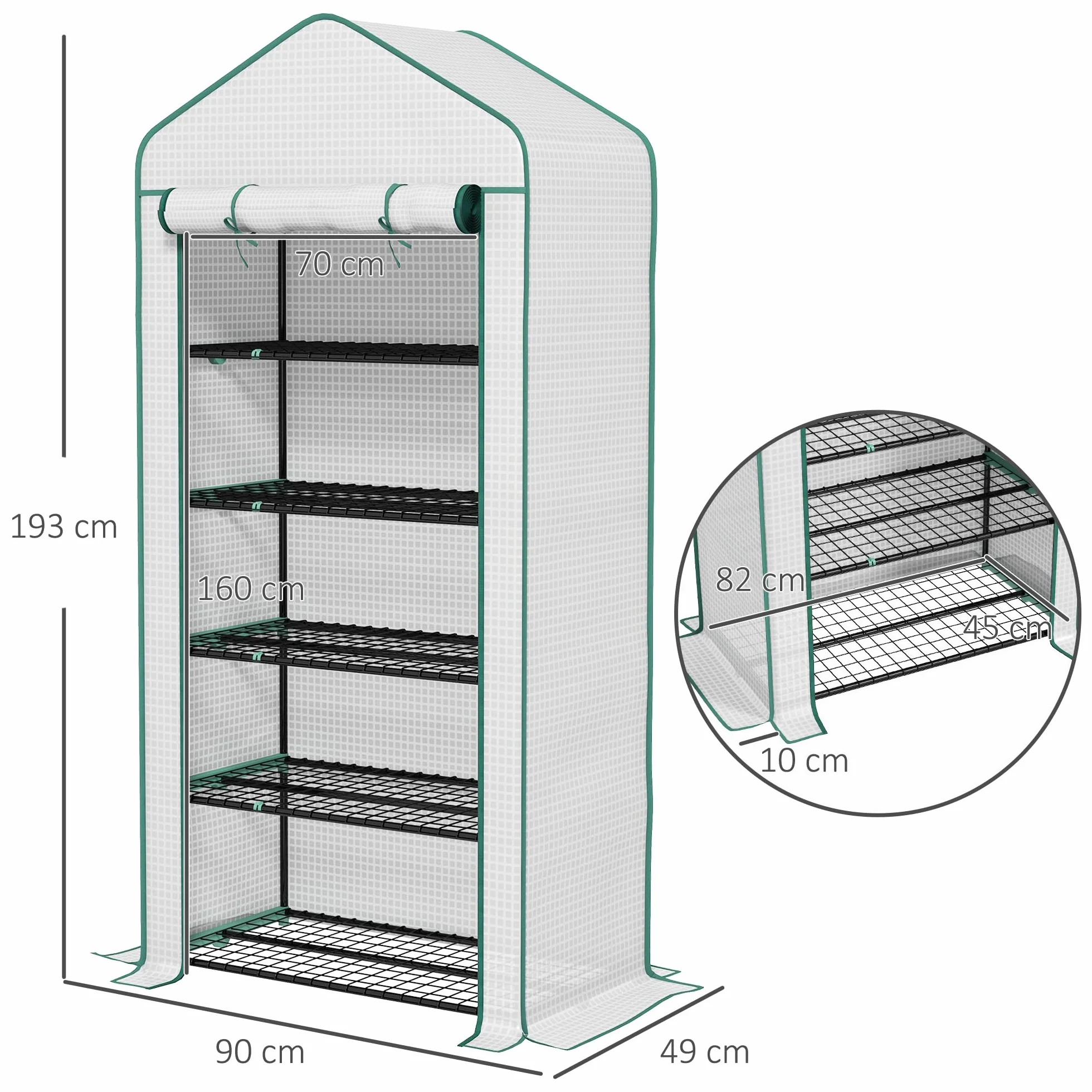 Outsunny Serre de Jardin 5 Niveaux, Balcon, Acier, Porte zippée Enroulable, 90x49x193cm, Blanc