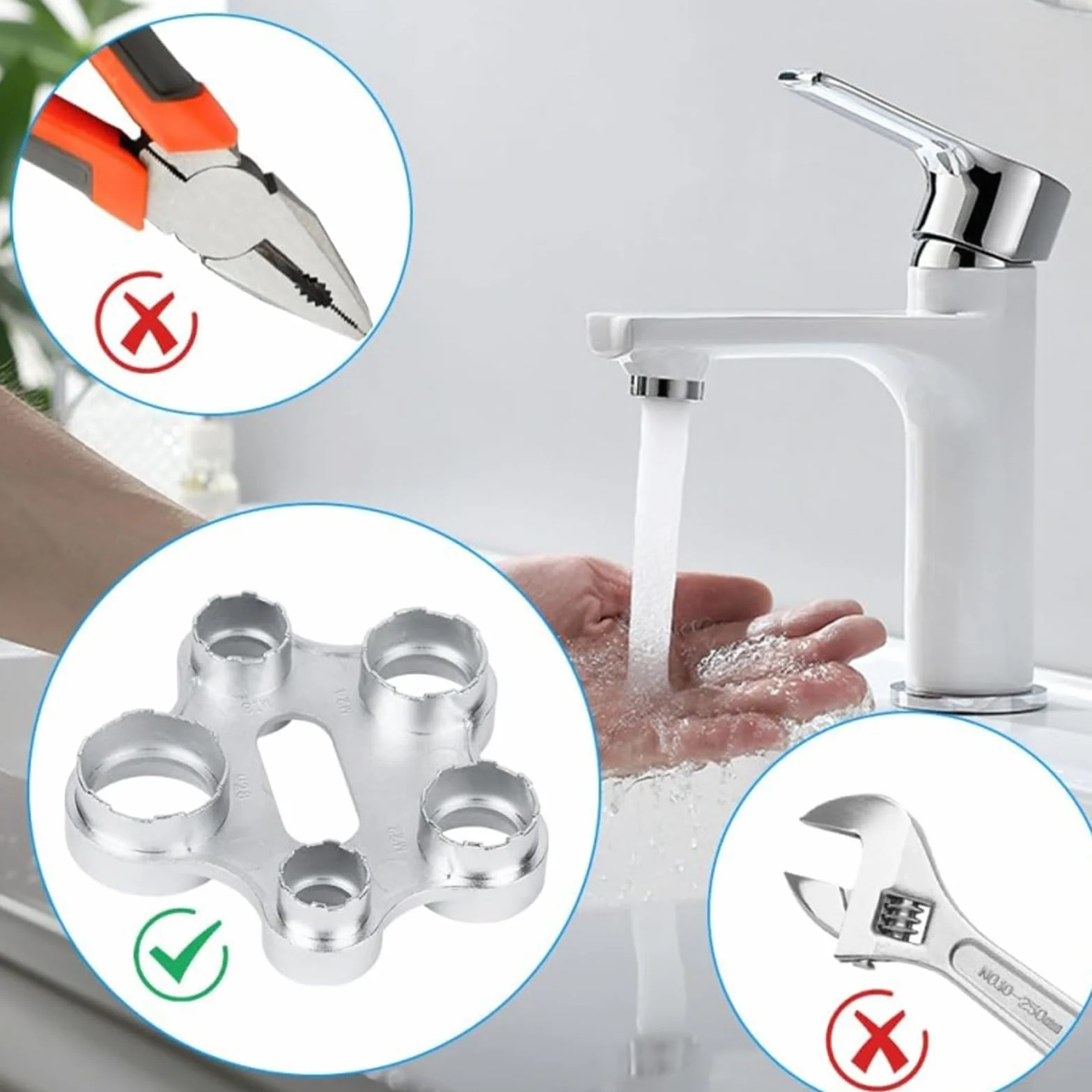 Clé pour Aérateur de Robinet Outil Mousseur en Alliage Durable pour Salle de Bain Cuisine