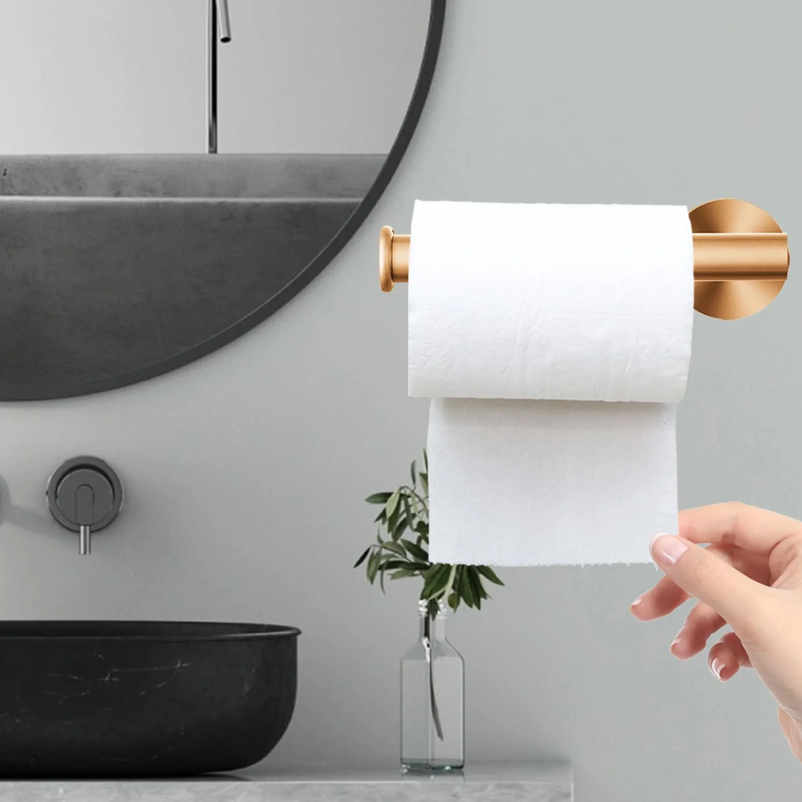 Porte-Serviettes et Porte-Papier Toilette en Acier Inoxydable, Ensemble de 2 Pièces, Or, Accessoires de Salle de Bain