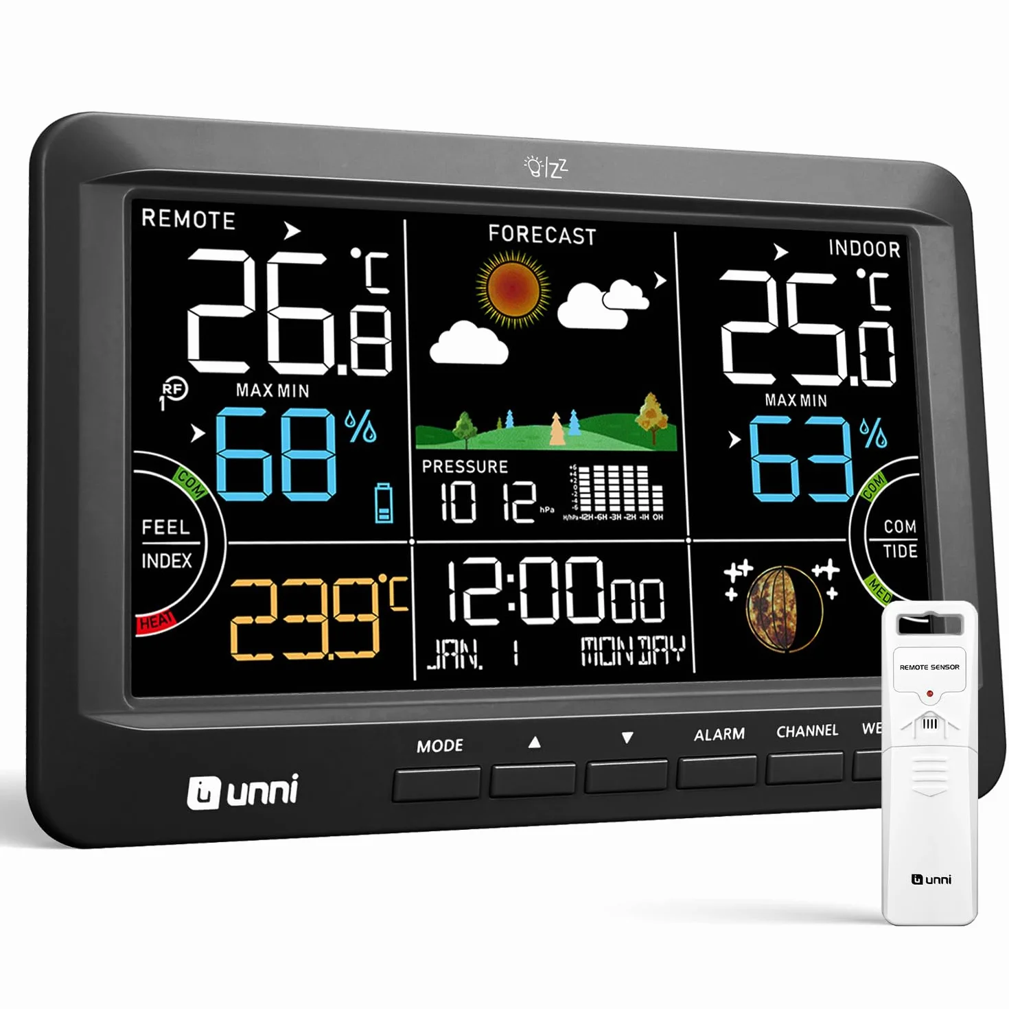 Station Météo Sans Fil Thermomètre Intérieur Extérieur Hygromètre avec Calendrier et Rétroéclairage Réglables