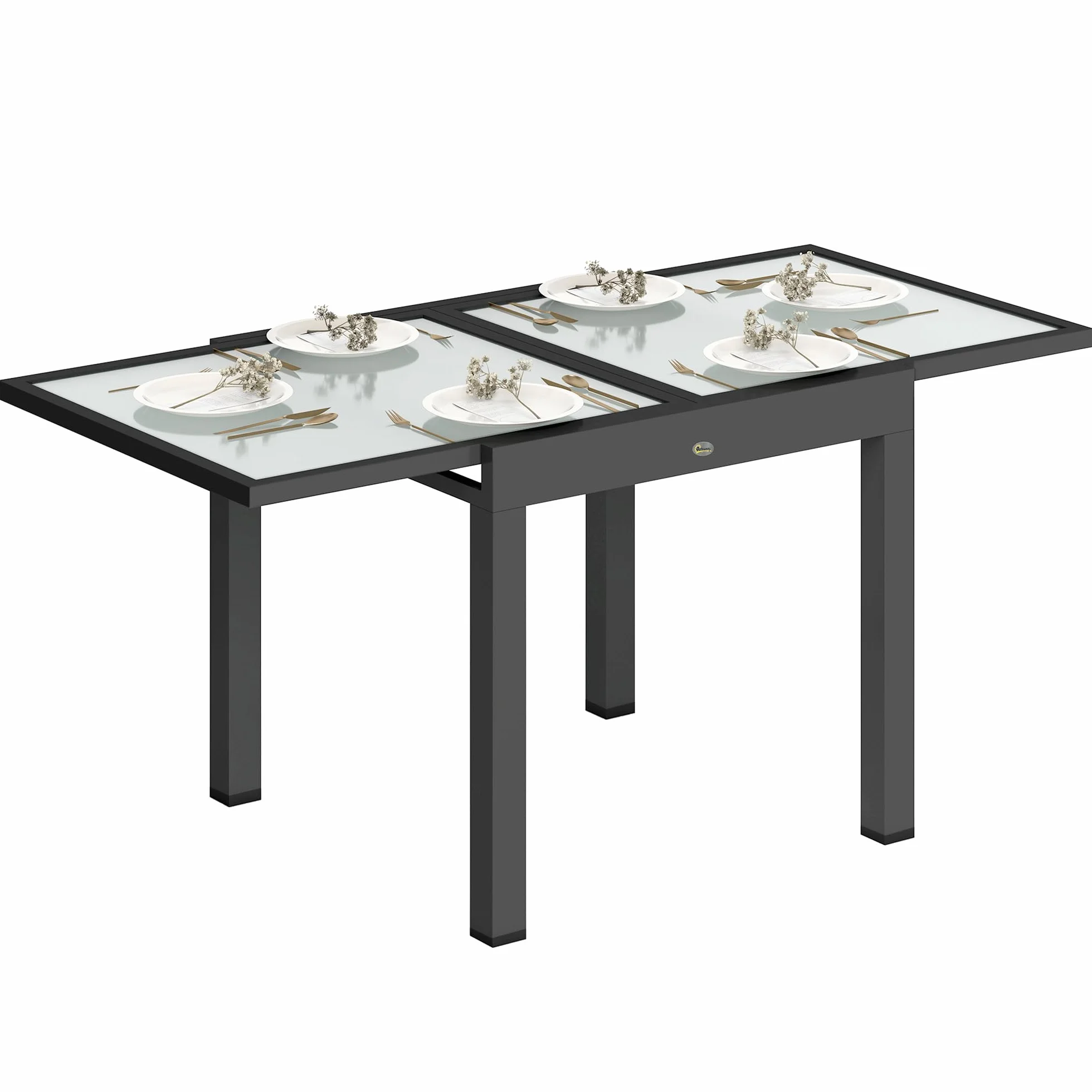 Outsunny Table Extensible de Jardin Grande Taille 160 x 80 x 75 cm Verre Trempé Aluminium Gris