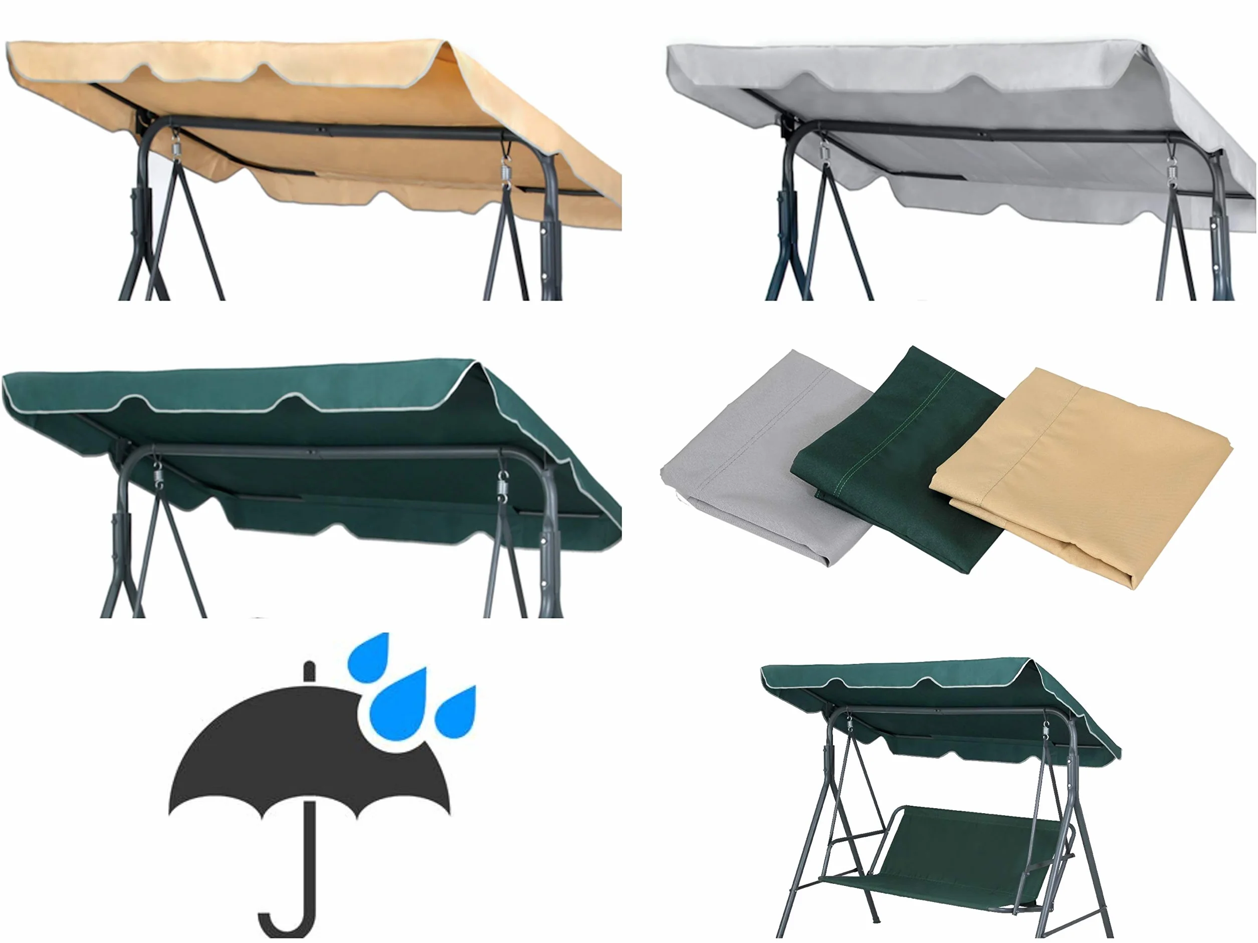 GRADINA Auvent de rechange pour balancelle 2 et 3 places - Housse pour mobilier de jardin ou d'extérieur (Gris, 194 x 112 cm)