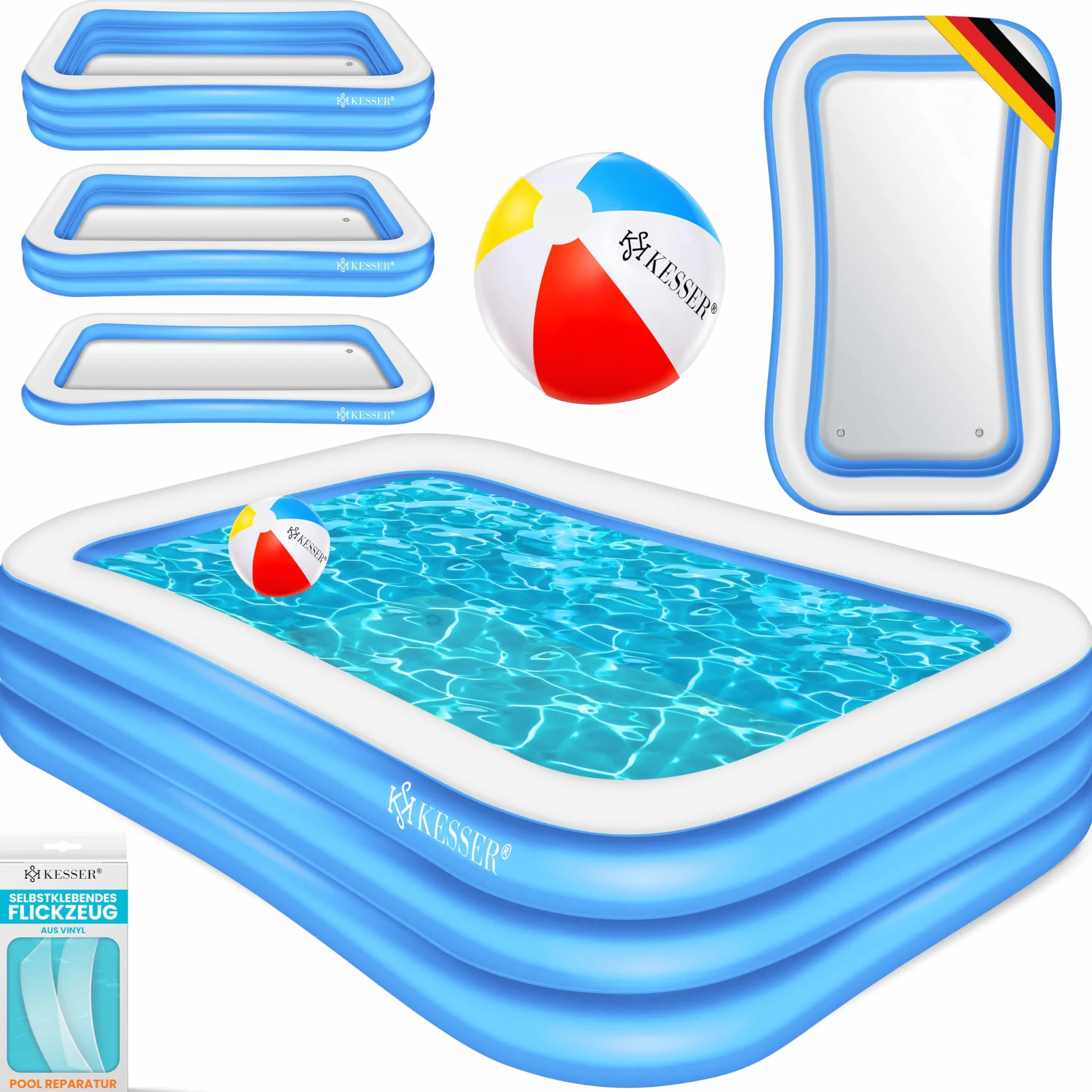 KESSER® Piscine Gonflable Familiale pour Enfants et Adultes, Rectangulaire Bleu Clair, 240x142x56 cm, 613 litres, Adaptée aux Enfants, Trous de Drainage