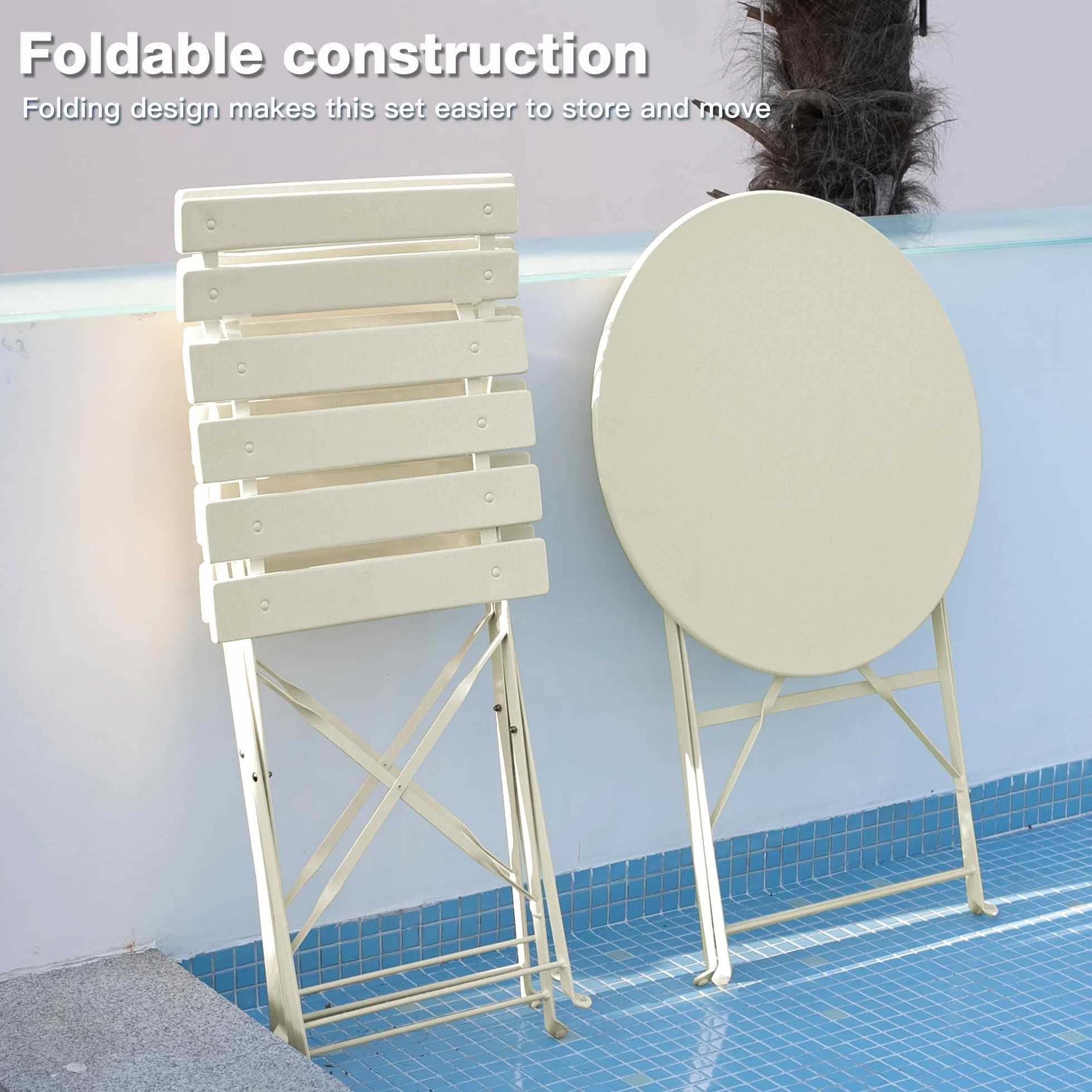 Lot de 3 Meubles de Jardin Pliables, Table de Bistrot avec 2 Chaises, Résistants aux Intempéries, Abricot
