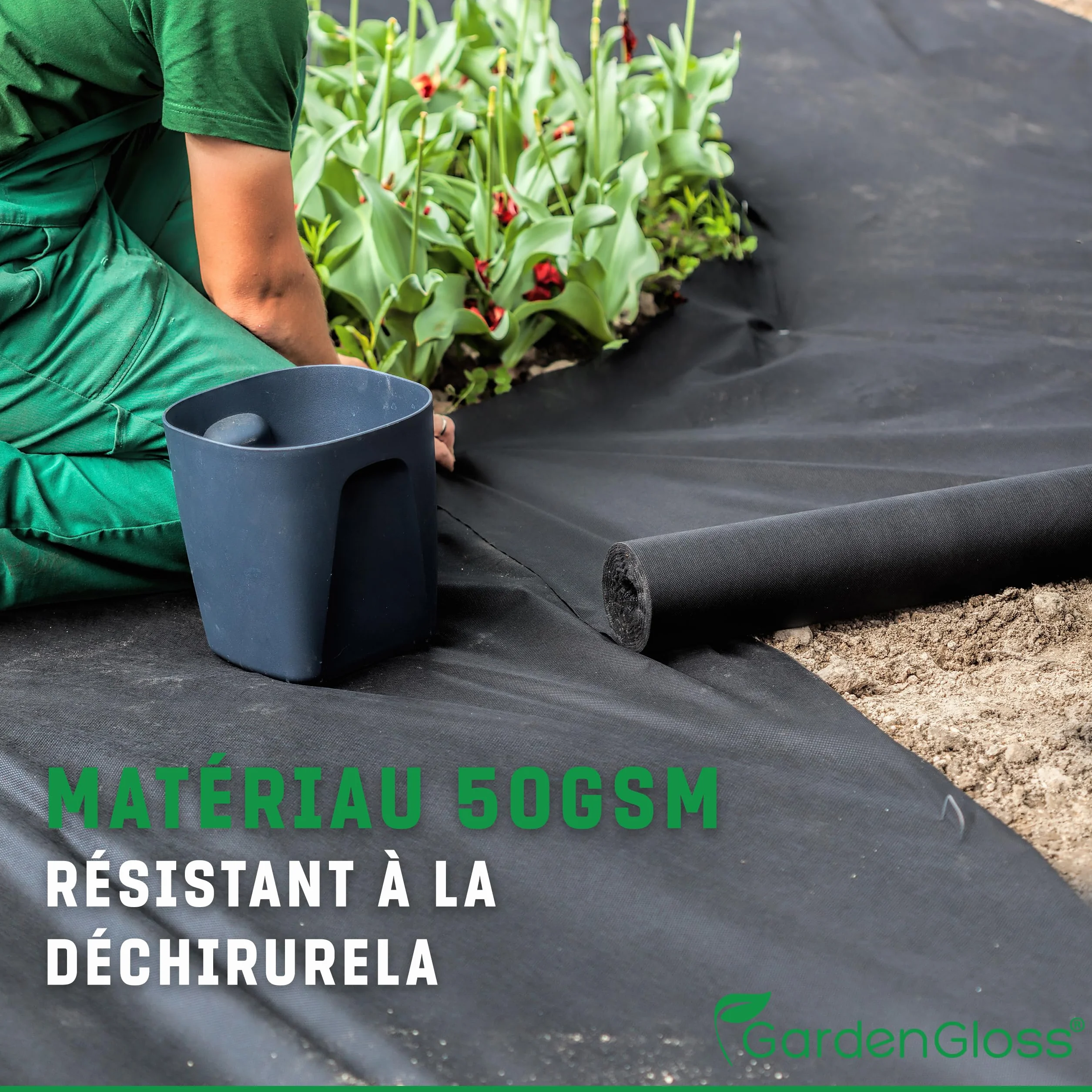 GardenGloss Toile de Paillage Anti Mauvaises Herbes 50m2 50g/m2 Géotextile Indéchirable Perméable à l'eau Stable Aux UV 50m x 1m 1 Rouleau