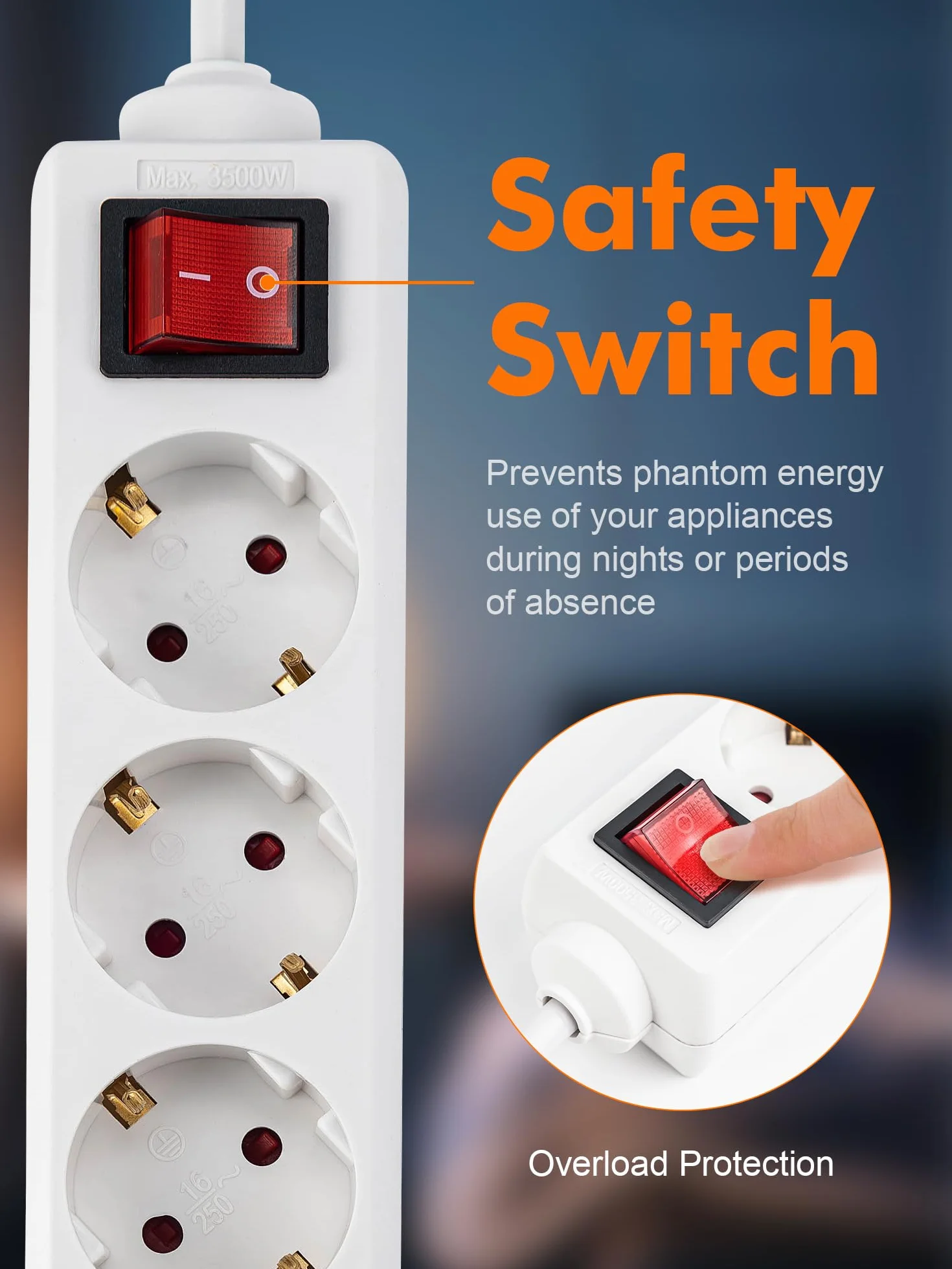 GRIFEMA Multiprise 4 Prises 3500 W 16 A 1,5 m Blanc Protection Enfants Prises Orientées 45°