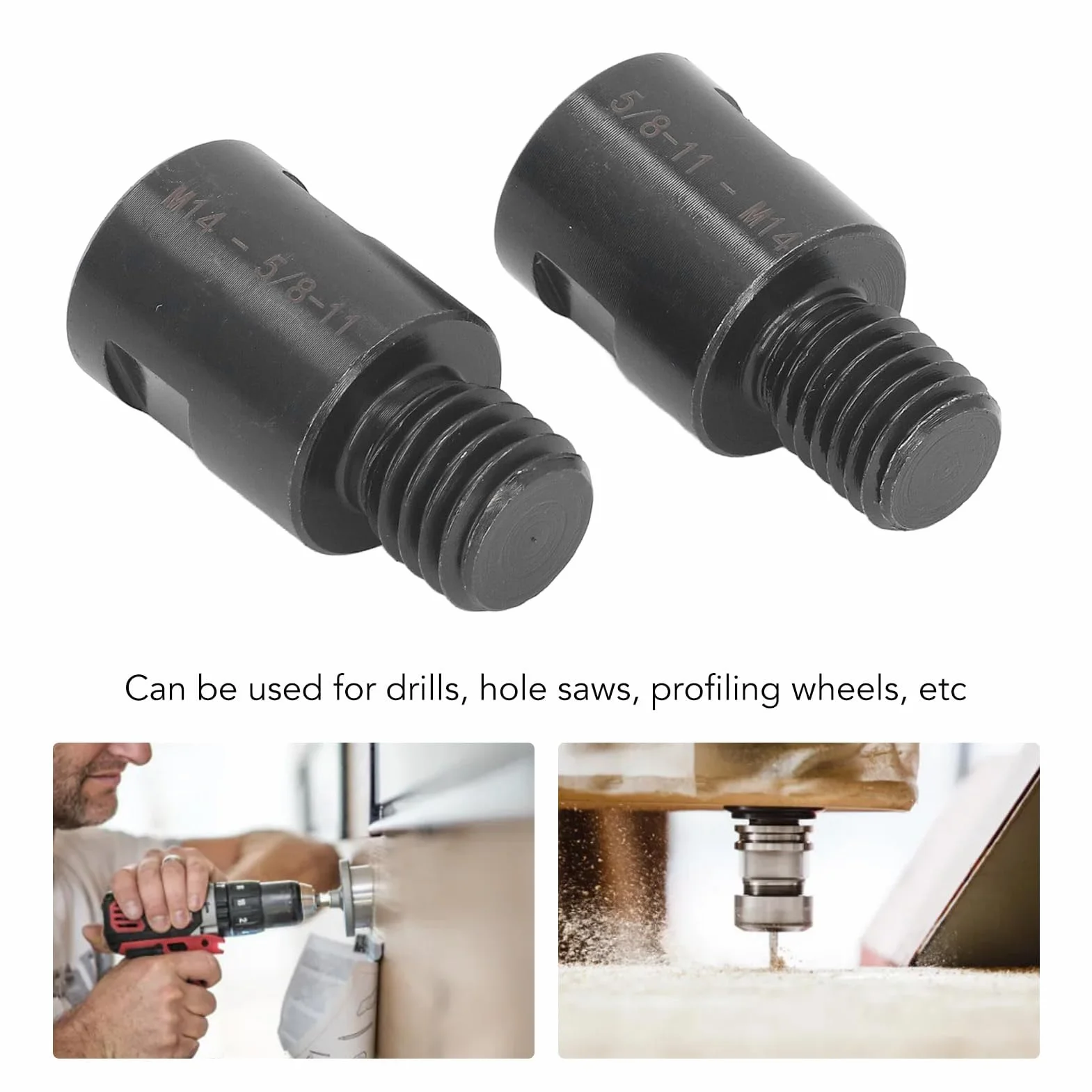 Ensemble d'adaptateurs de filetage acier allié 5/8" vers M14 et M14 vers 5/8", 2 pièces