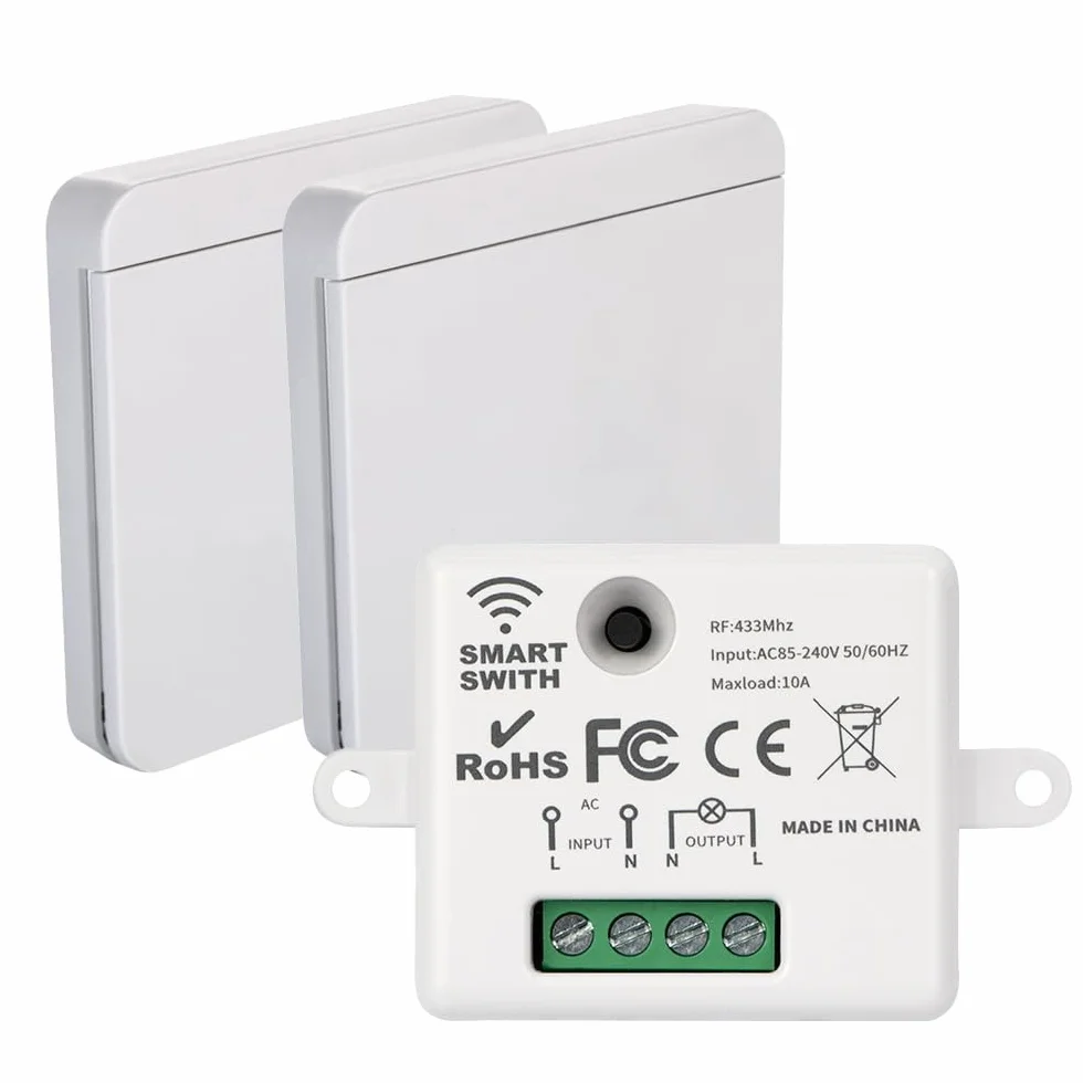 Interrupteur Sans Fil 433MHz Kit Télécommandé 1 Émetteur 2 Contrôleurs Maison Intelligente