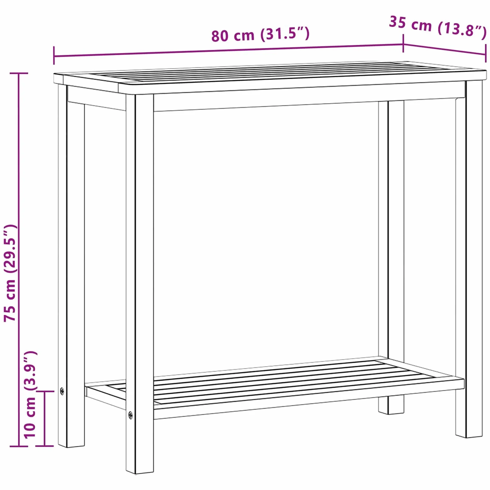 vidaXL Table Console de Jardin Acacia Clair 80 x 35 x 75 cm, Table Console de Jardin, Surface Acacia Rustique, Rangement Extérieur Pratique, Design Rectangulaire, Espace Ample