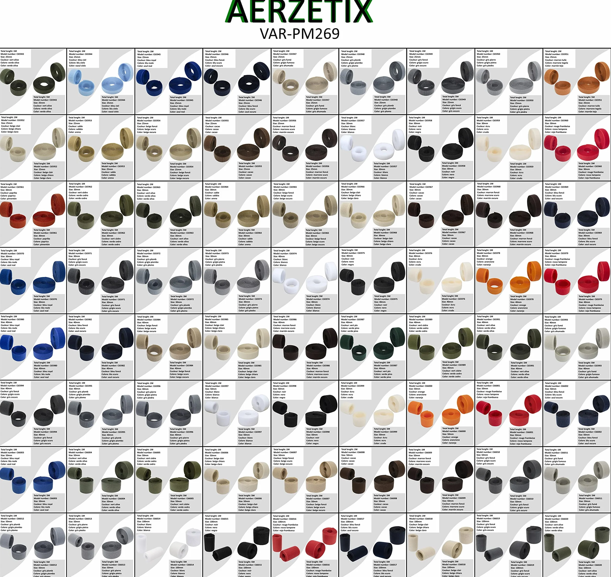 AERZETIX Bande scratch 25 mm 1 mètre auto-agrippant serre câbles ruban attache sangle beige foncé polyamide polyester