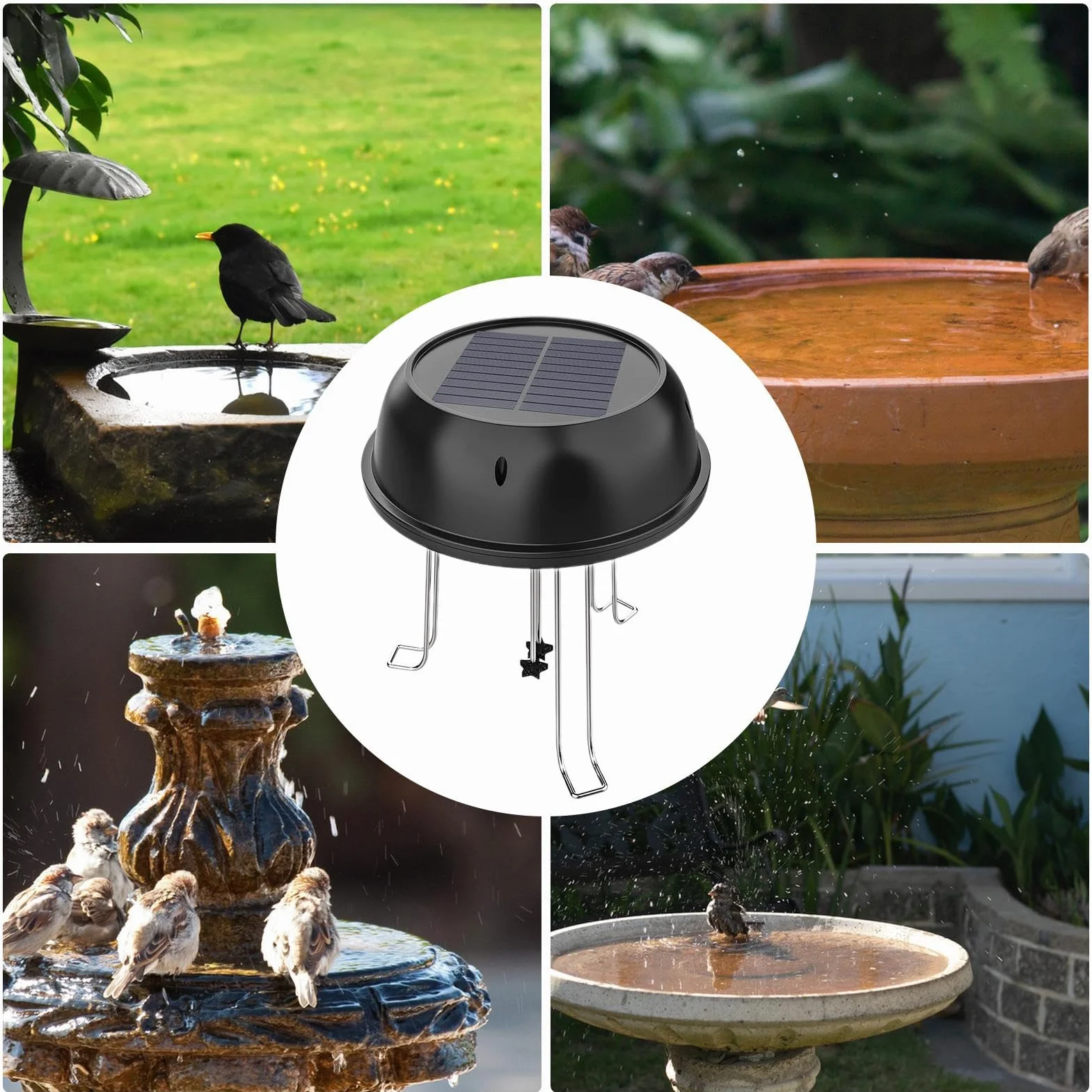Solar Water Wiggler Solar Powered Bird Bath Water Mixer with Bracket for Garden