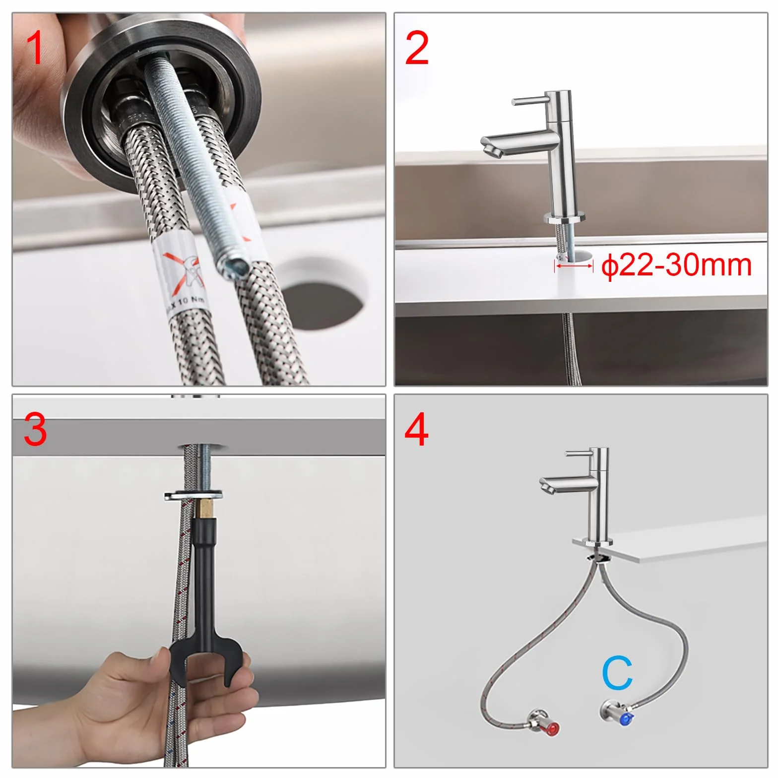 Ibergrif M18103 Mitigeur de lavabo eau froide monocommande acier inoxydable finition brossée