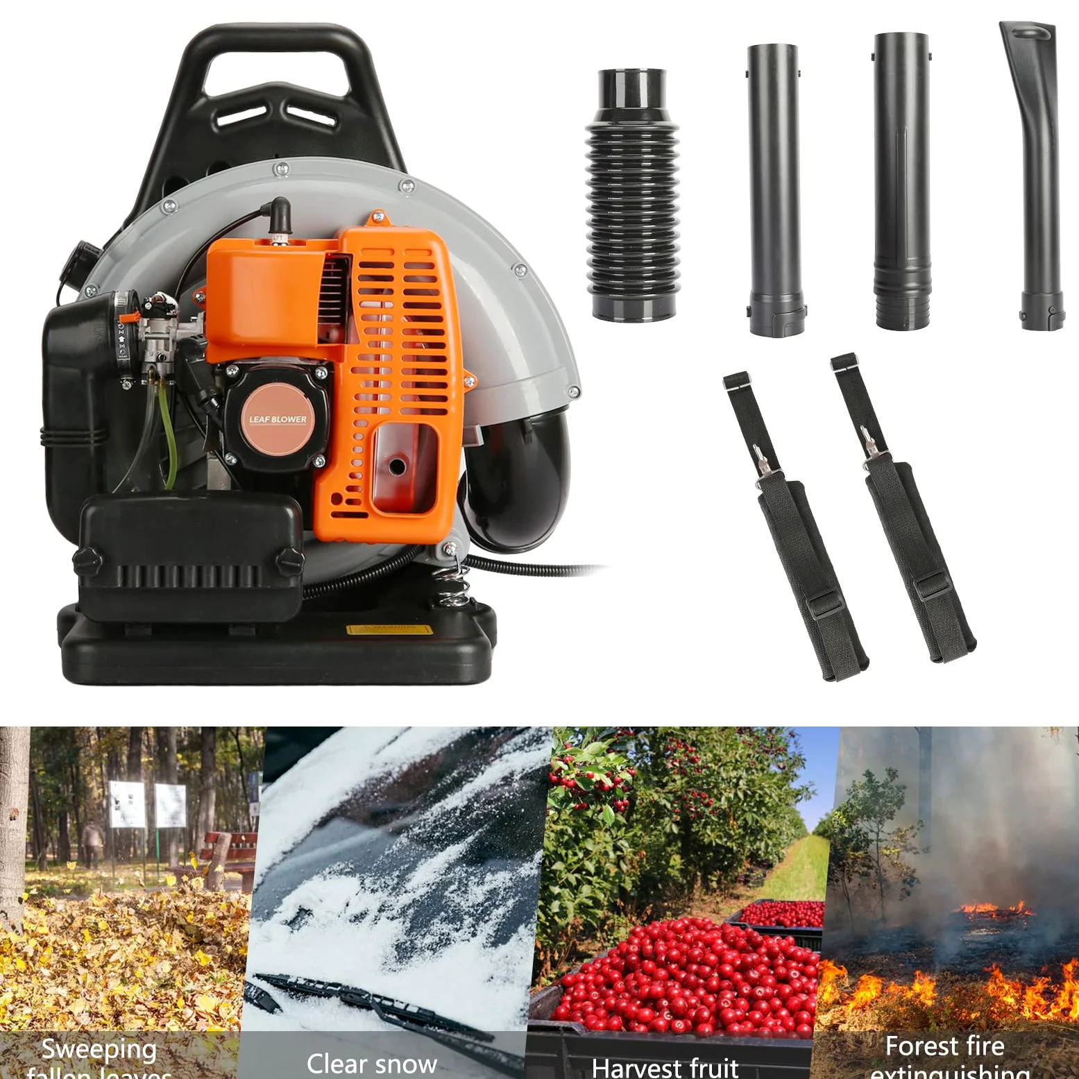 Souffleur Thermique à Dos 65cc 2 Temps – Souffleur de Feuilles Thermique 3.6HP Air Refroidi, Power Blower pour Feuilles, Sable, Graviers et Neige, Moteur Puissant 6800rpm, Réservoir 1.7L