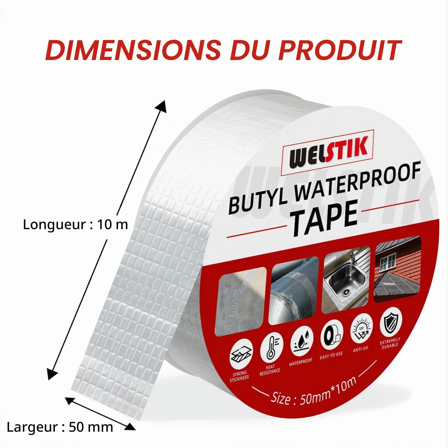 WELSTIK Ruban butyle imperméable aluminium argenté 50 mm x 10 m pour étanchéité toit camping-car fenêtres
