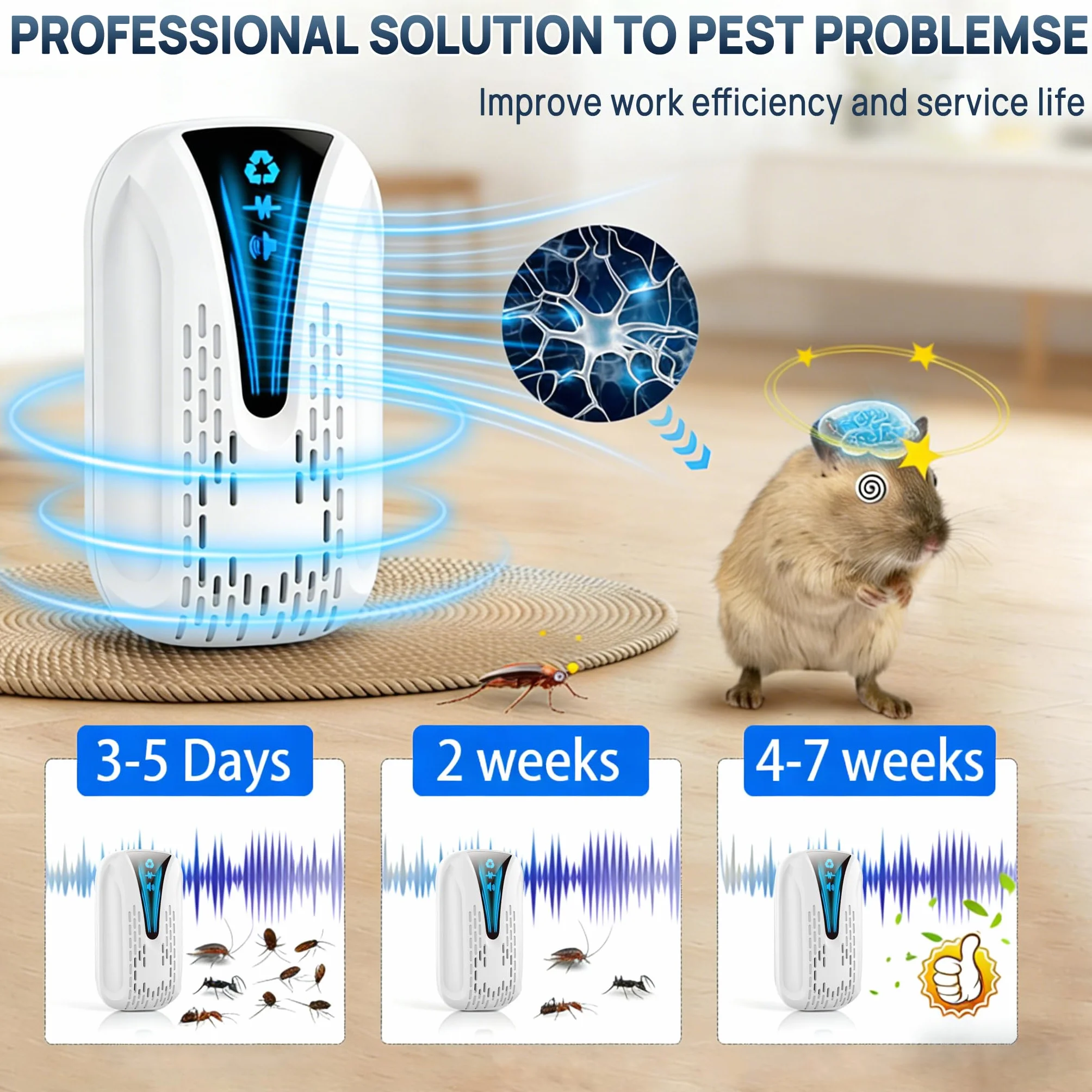 Colorfullife Répulsif Ultrasonique Anti-Nuisibles 2026 Amélioré, 4 Pack Répulsif Ultrason Souris, Sûr pour Animaux Domestiques et Personnes, Contre Cafards, Rats, Araignées et Moustiques - Blanc