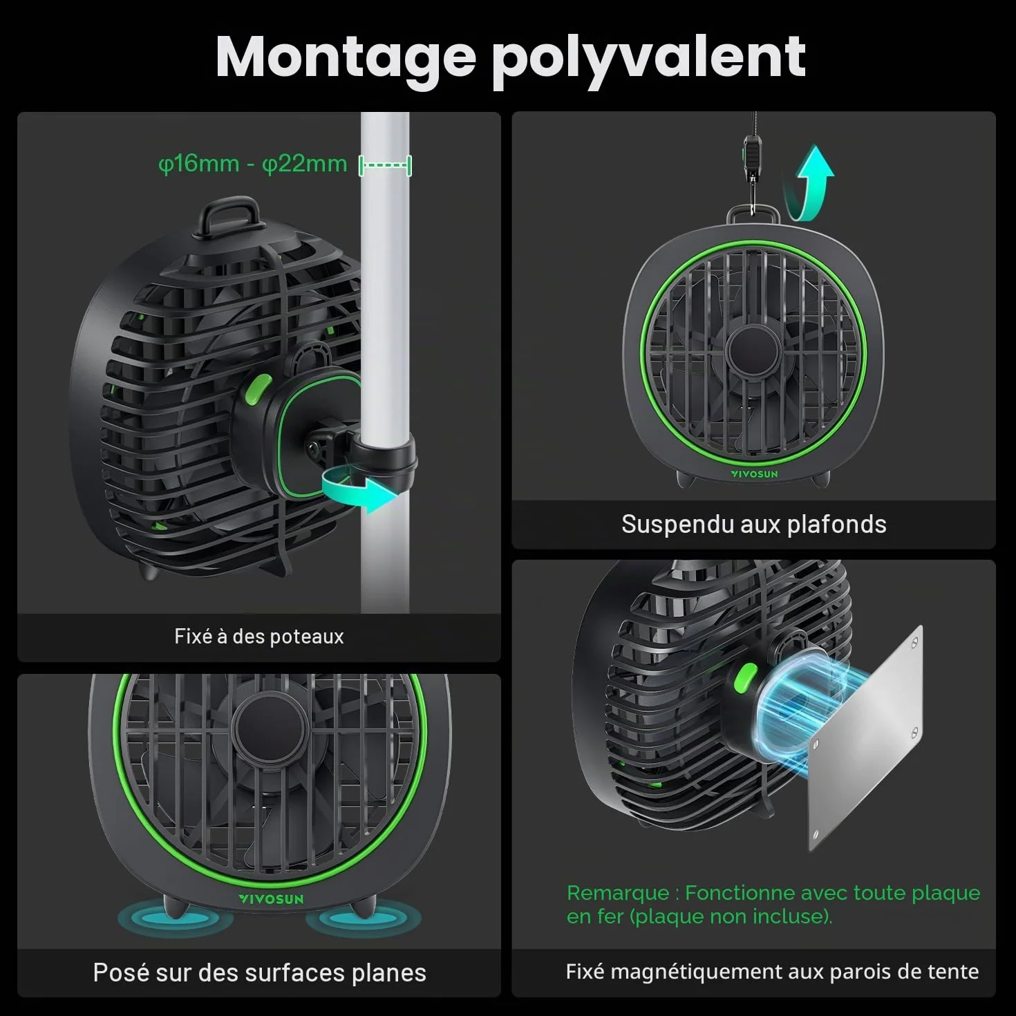 VIVOSUN AeroWave D4 Ventilateur de culture à pince 10 cm 3 vitesses angle réglable lot de 2