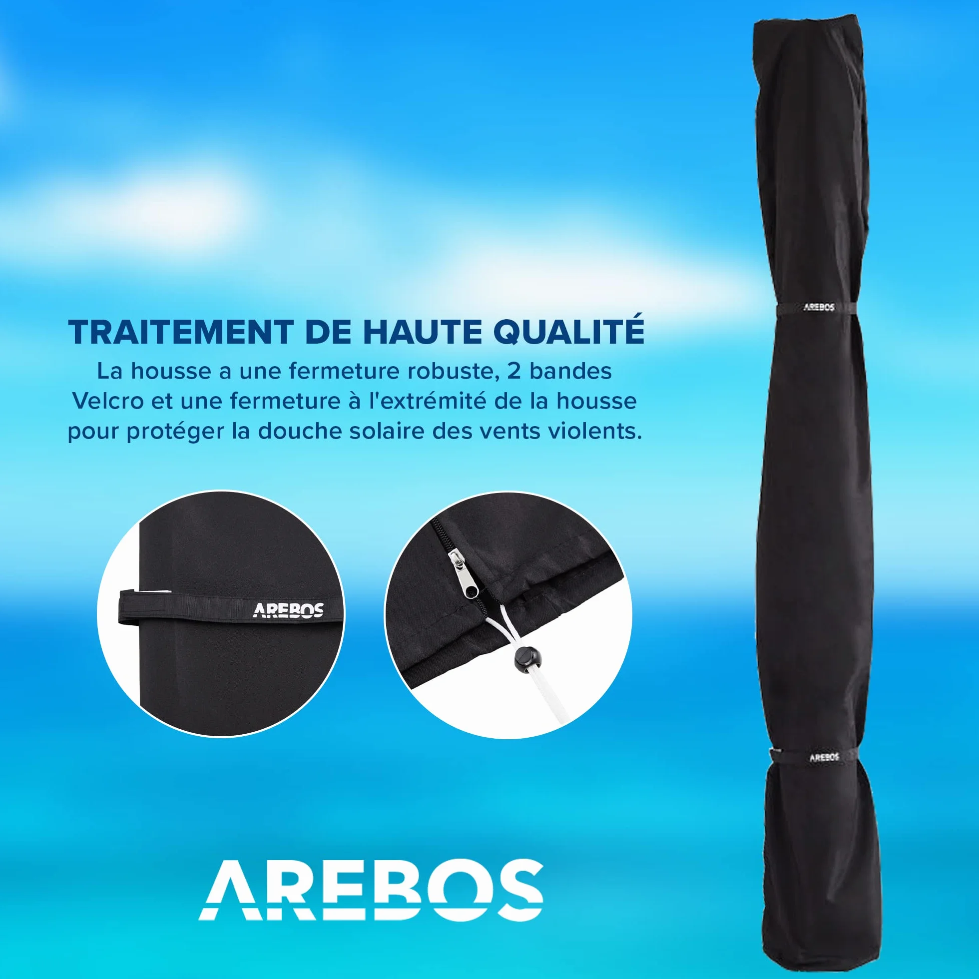 AREBOS Douche Solaire 35 litres 216cm avec thermomètre intégré Noir
