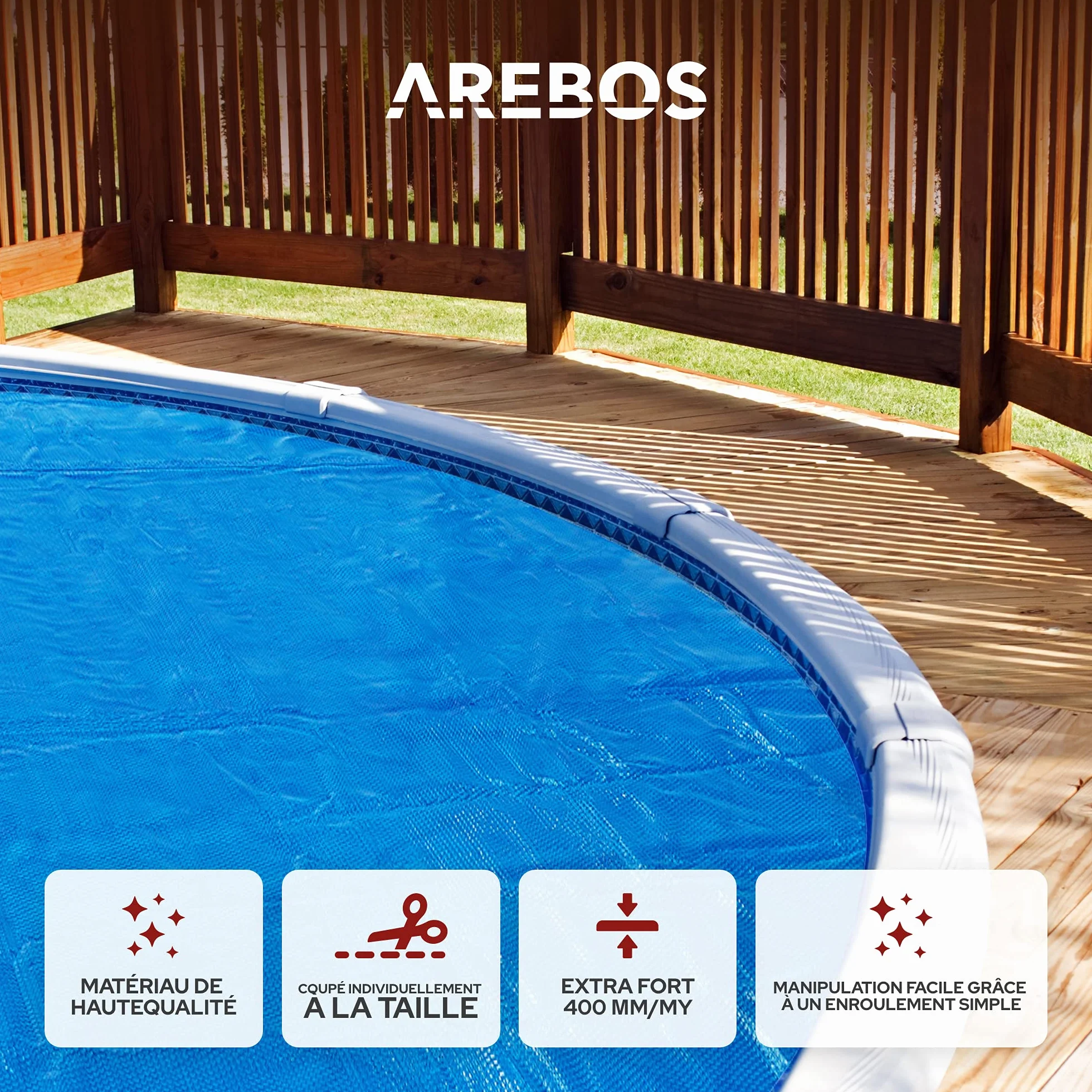 Arebos Couverture Solaire à Bulles pour Piscine Ronde 3,6 m 400 µ Polyethylen