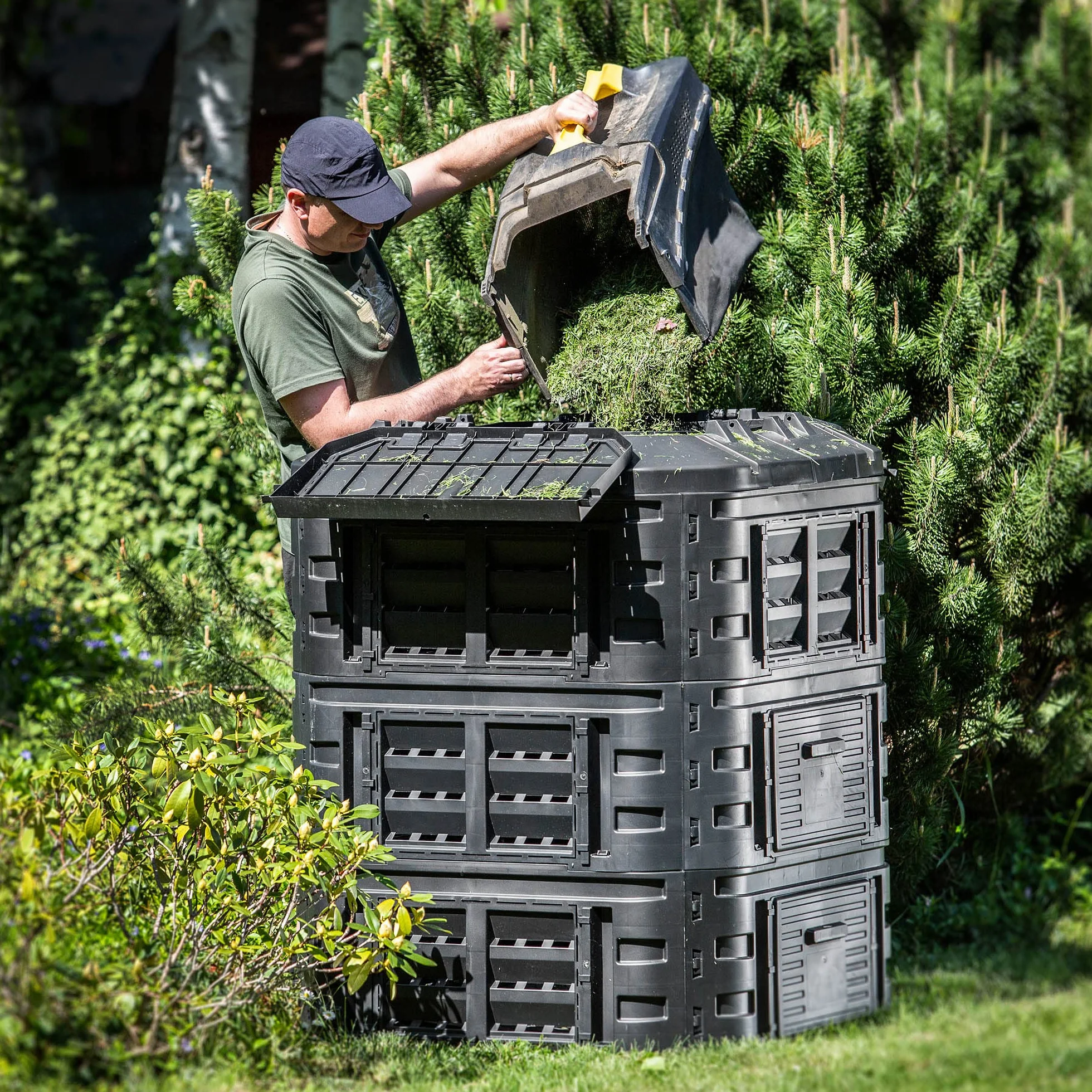 KADAX Composteur de Jardin 860L, Grand Bac à Compost pour Une Gestion Écologique et Efficace des Déchets Organiques en Espace Extérieur (Noir)