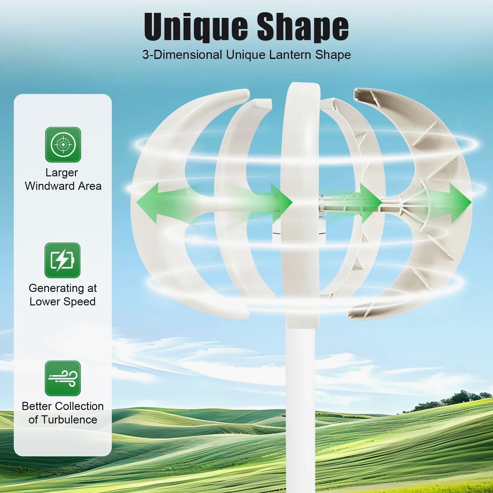 Éolienne verticale 12 V 600 W, 5 feuilles, lanterne, générateur d'éolienne avec contrôleur