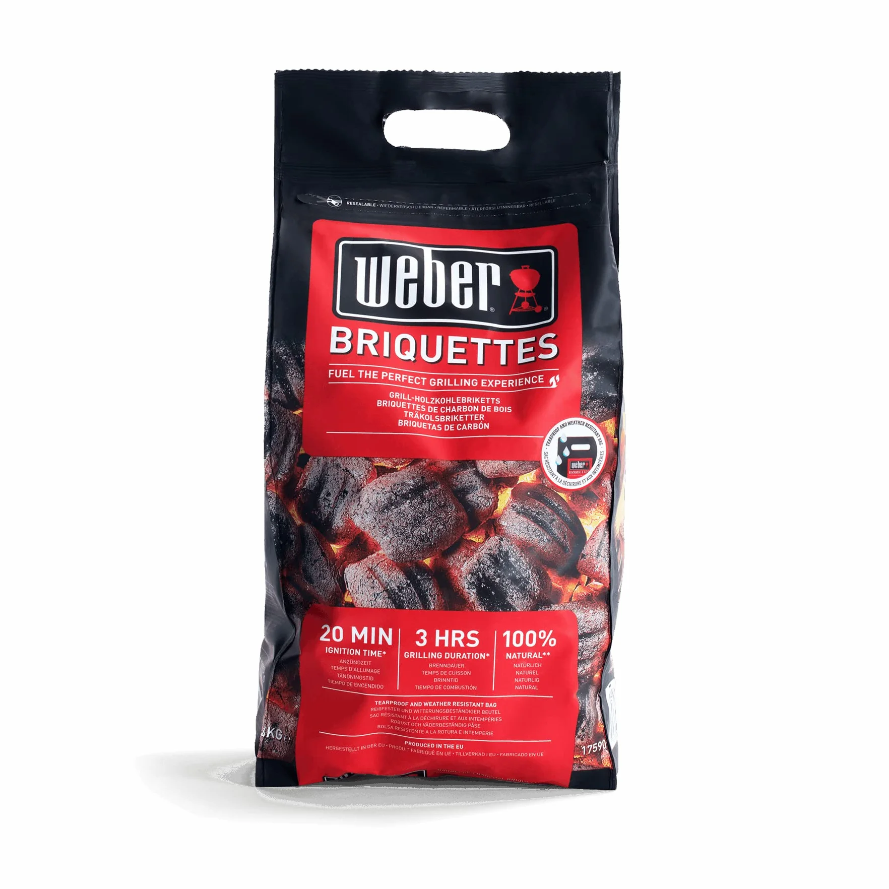 Weber Briquettes de Charbon de Bois Naturel pour Barbecue, Allumage Rapide 20 Min, Longue Combustion 3 Heures, 4 kg