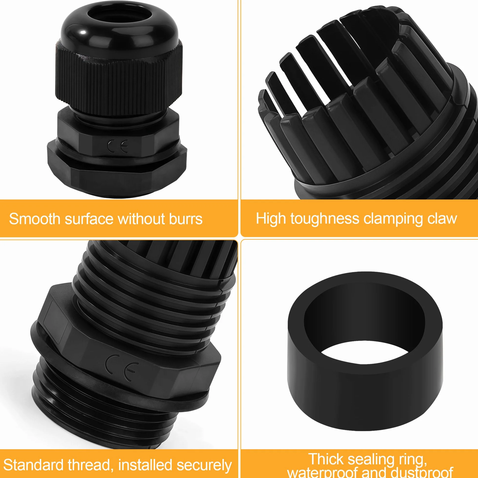 Presse étoupe PG16 Nylon IP68 Étanche Noir 10 Pièces